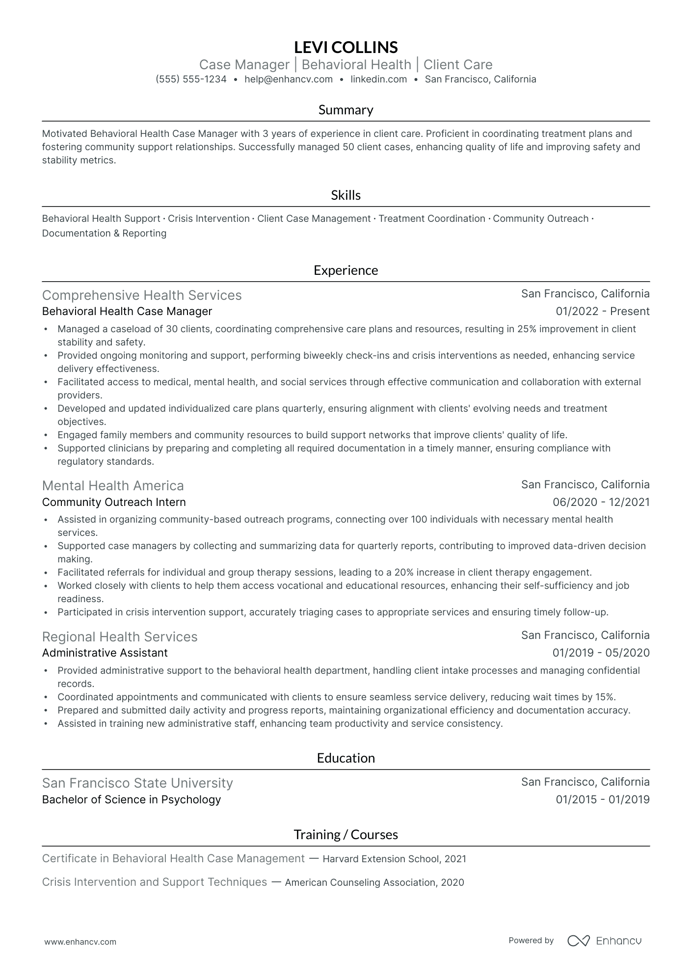 Behavioral Health Case Manager resume example