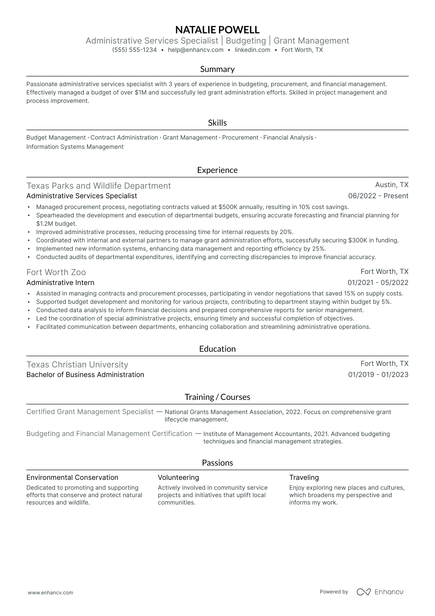 Administrative Services Manager resume example