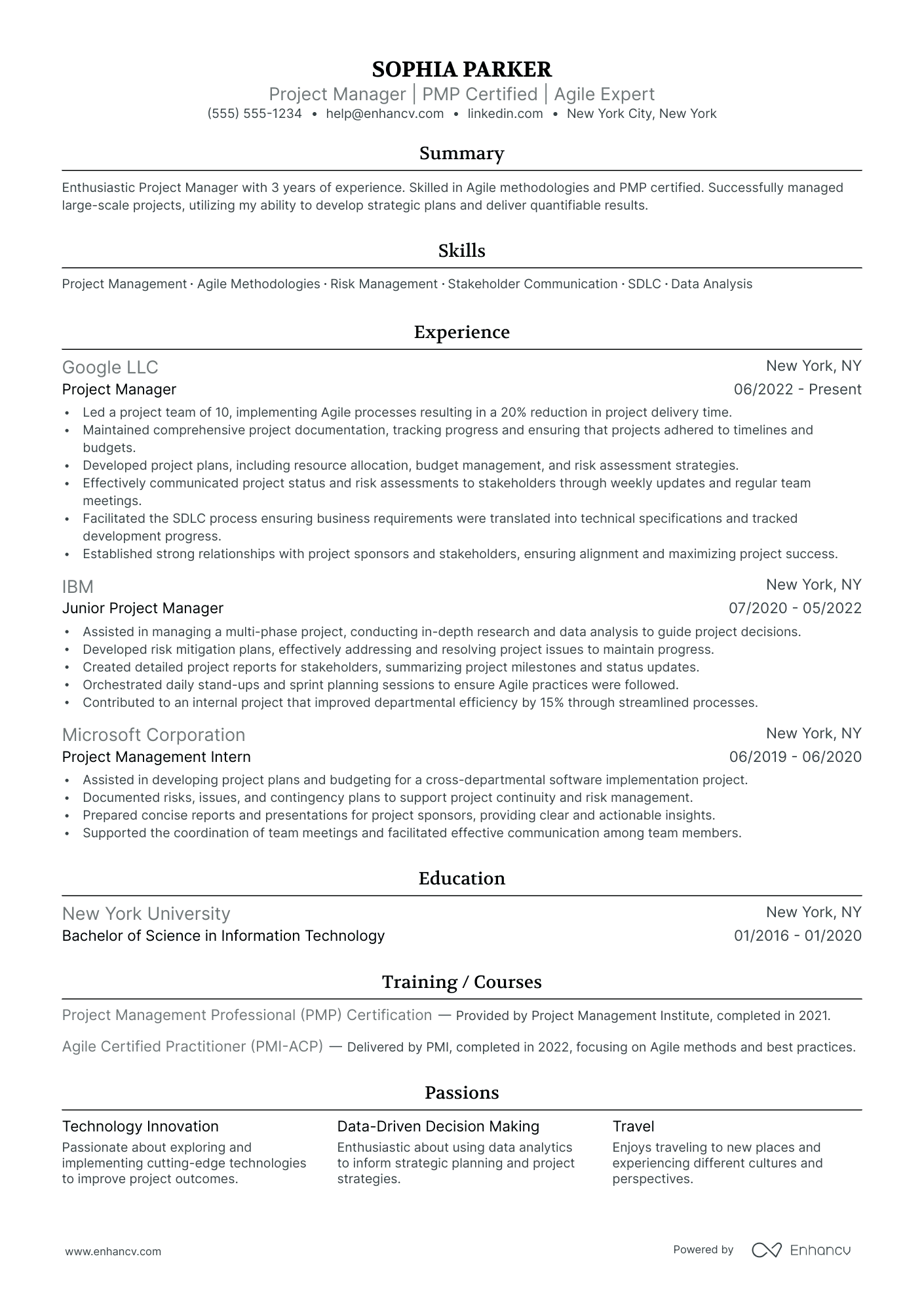 Agile Project Manager resume example