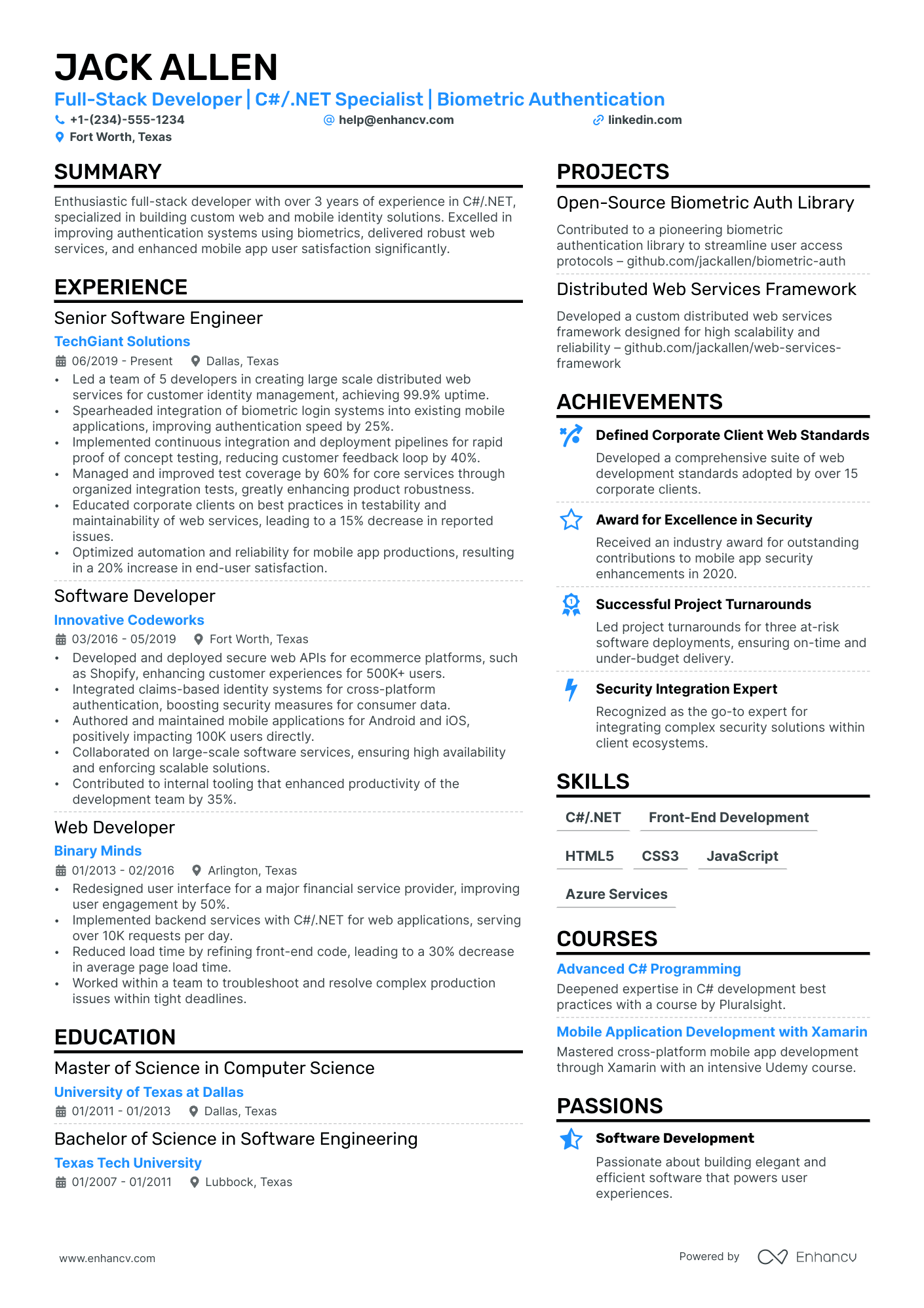 Senior Developer resume example