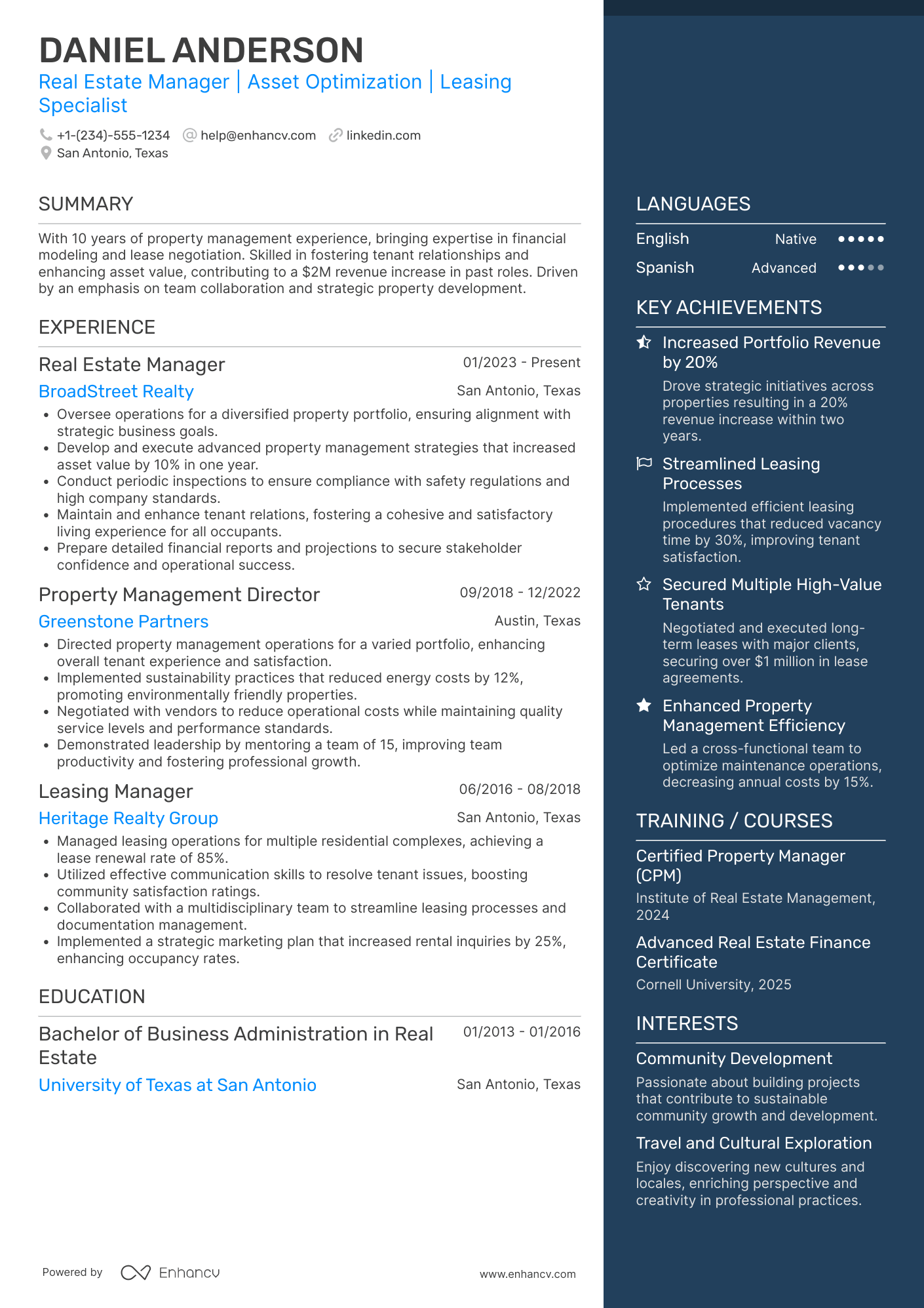 Real Estate Manager resume example