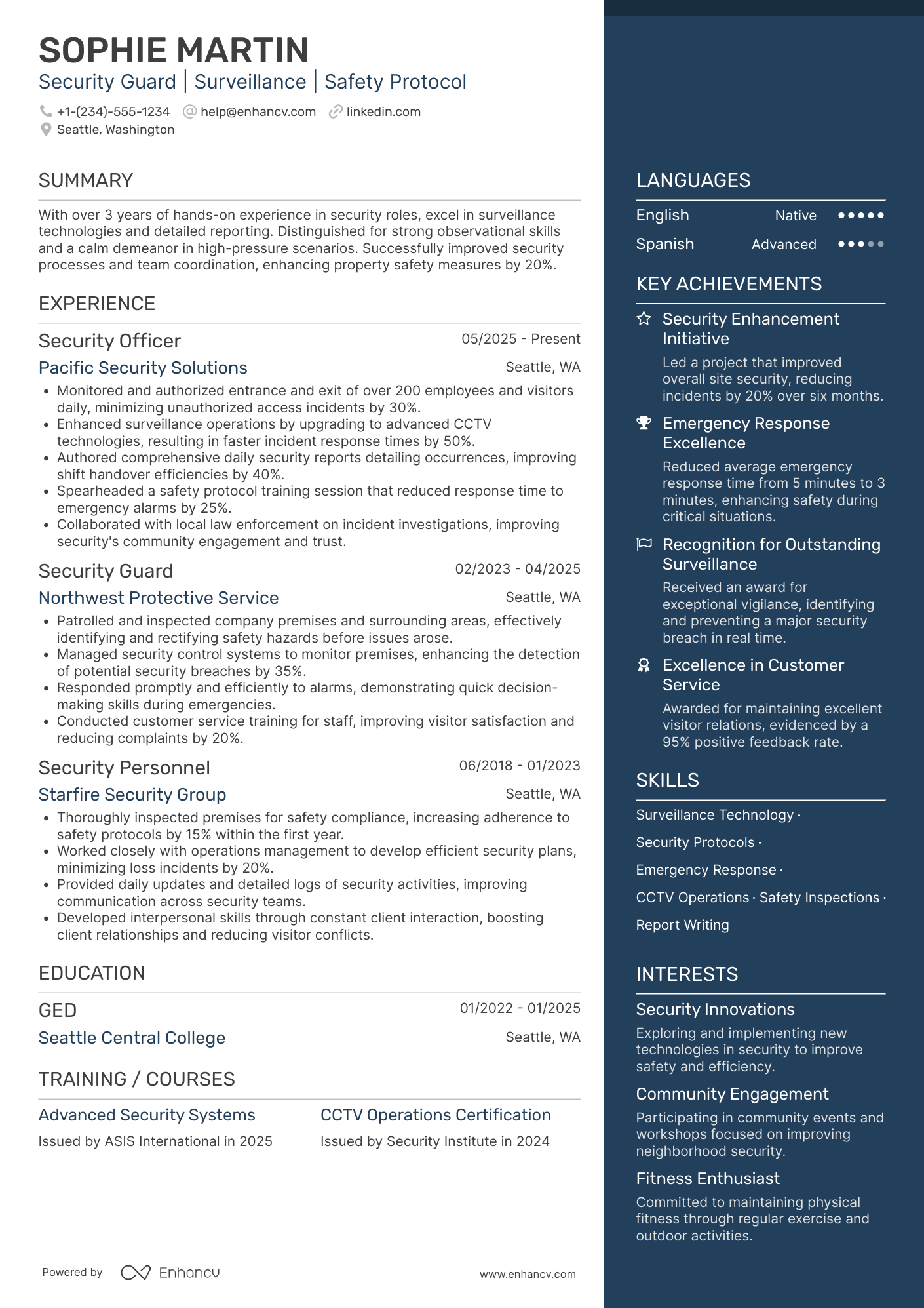 Security Guard resume example