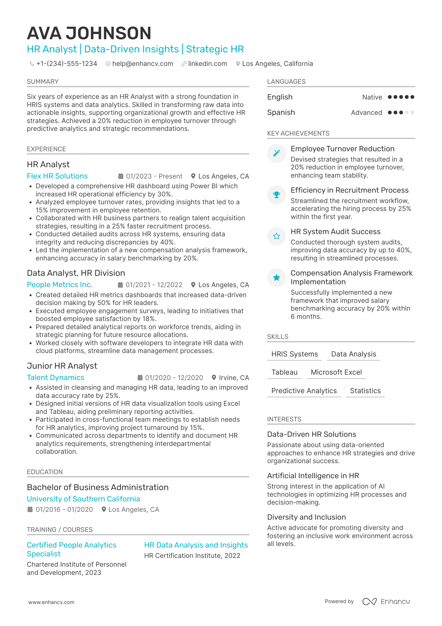 HR Analyst resume example