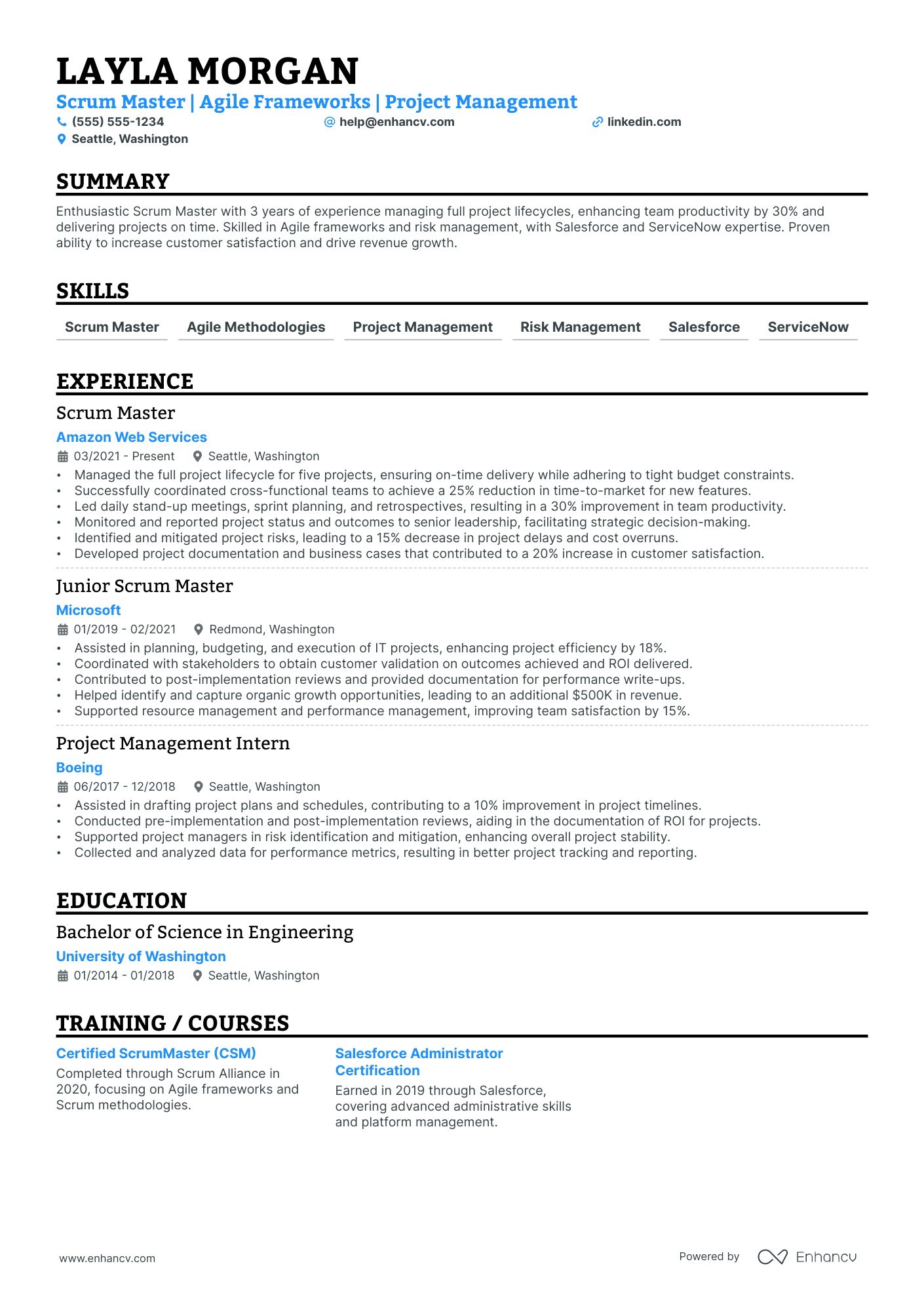 Scrum Master resume example