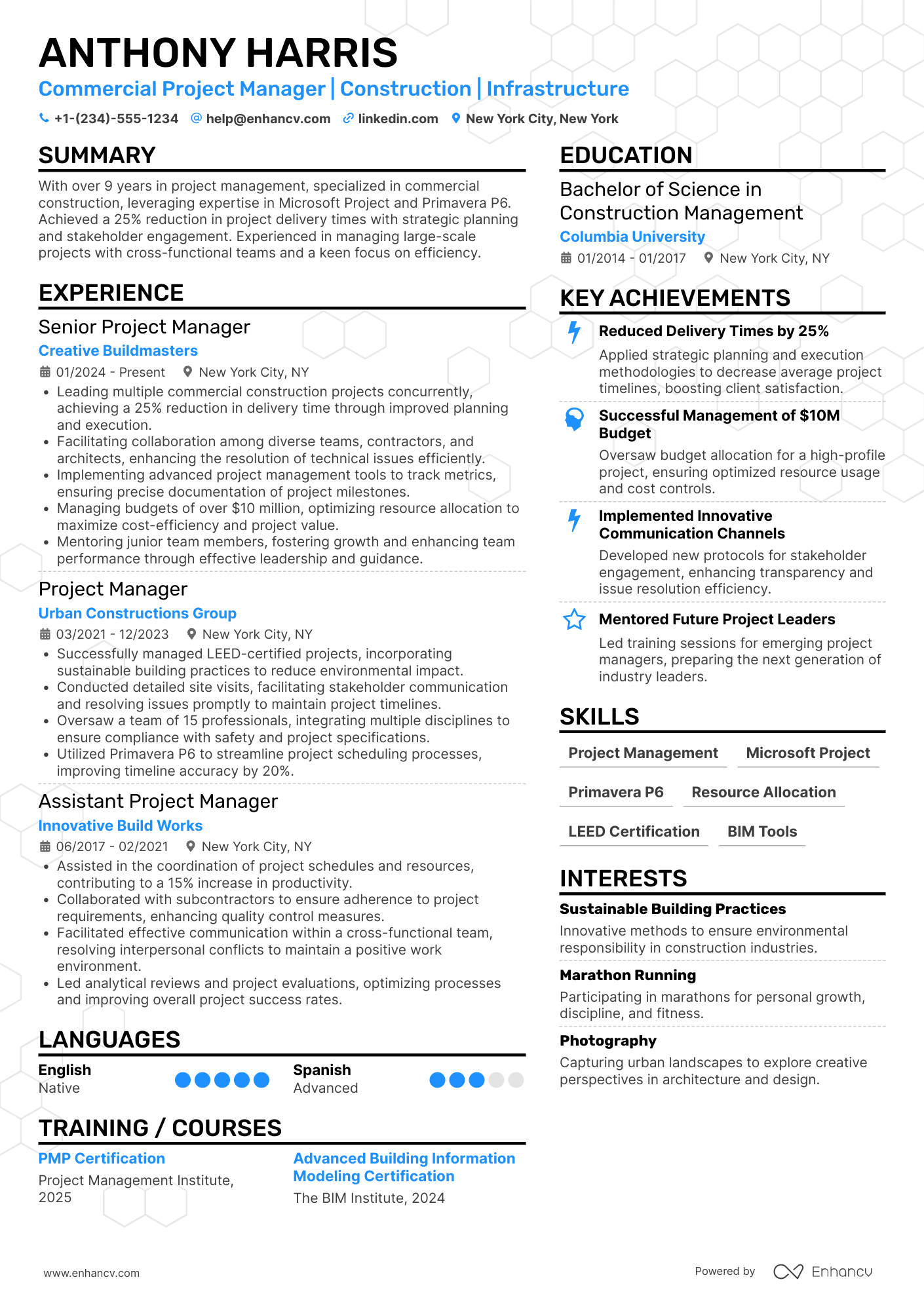 Commercial Project Manager resume example