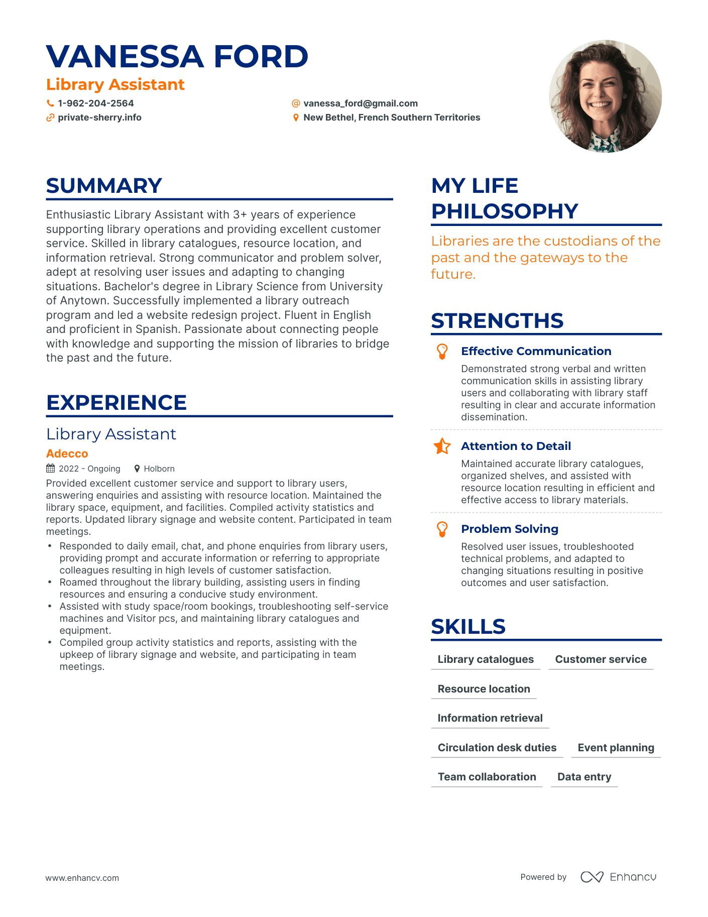 Modern Library Assistant Resume Example