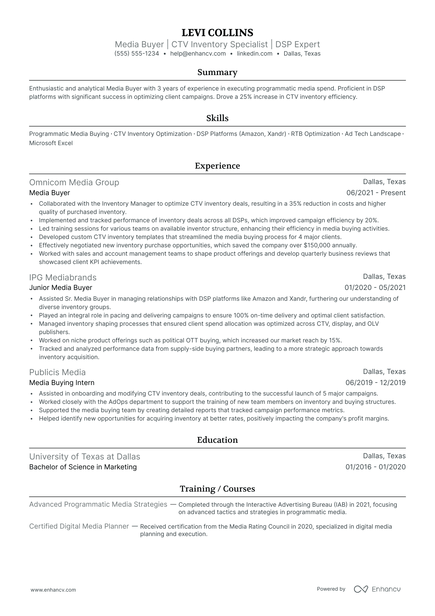 Digital Media Buyer resume example