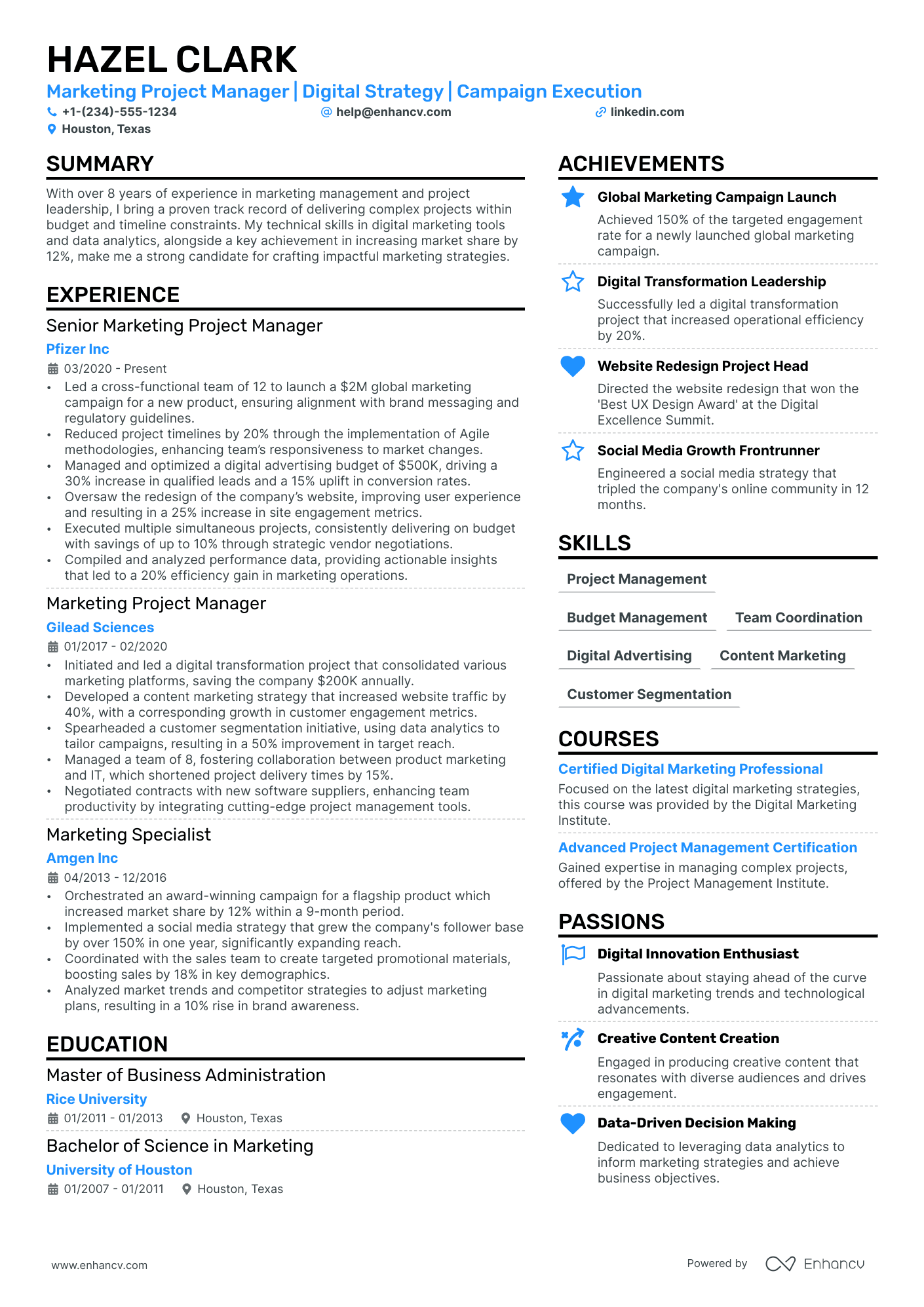 Marketing Project Manager resume example
