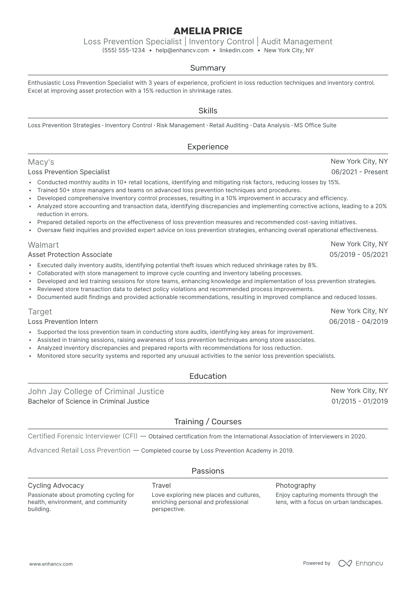 Retail Loss Prevention Manager resume example