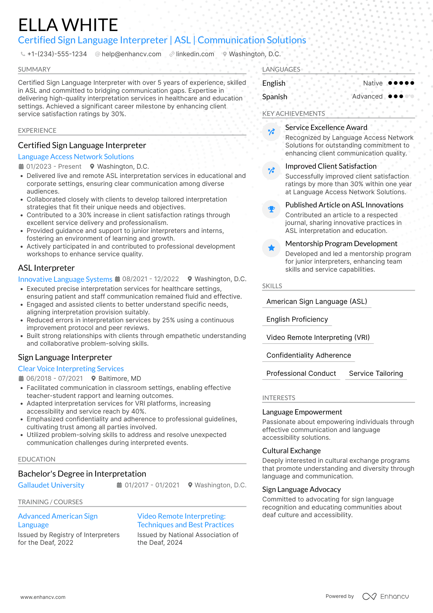 Sign Language Interpreter resume example