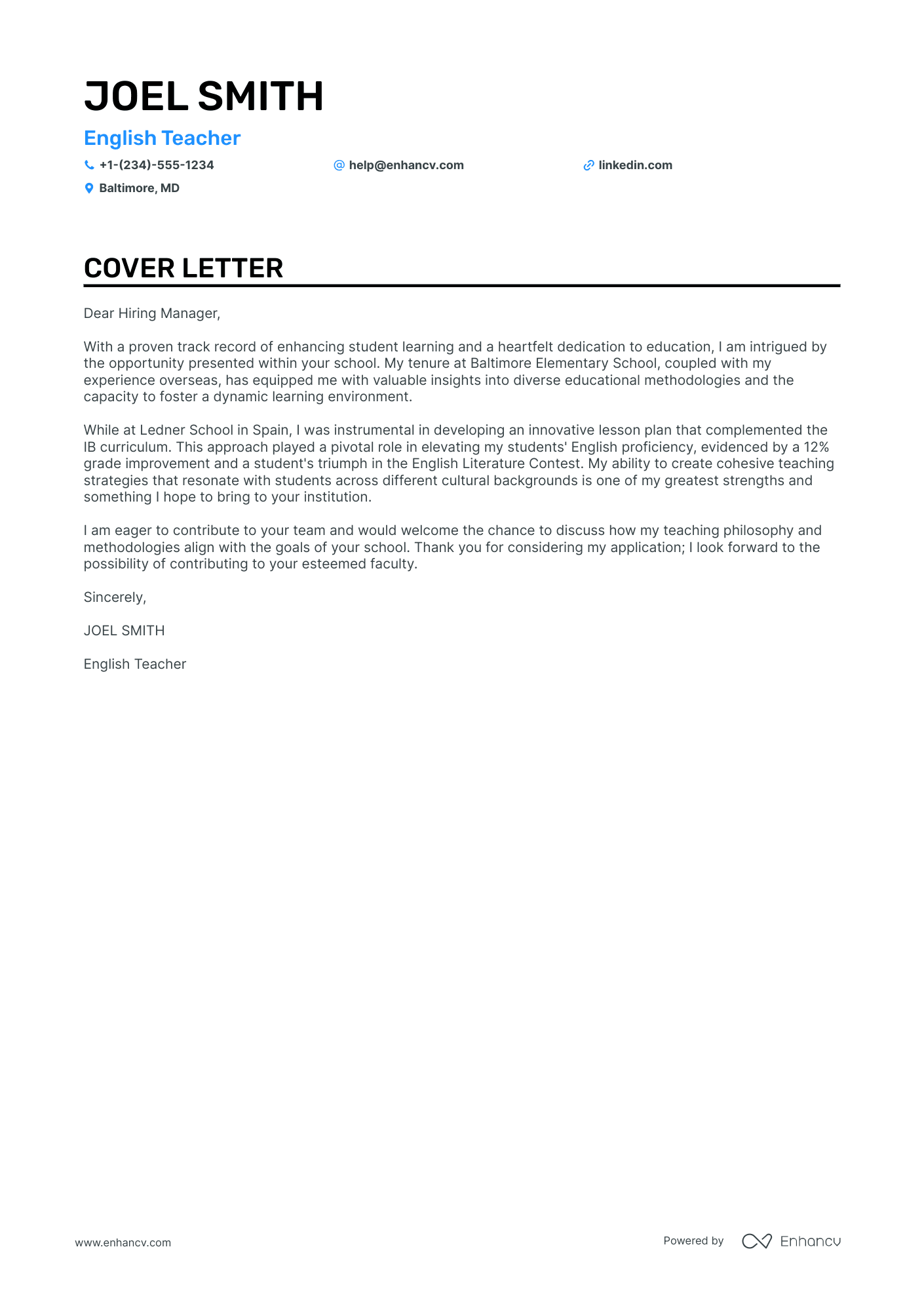 English Teacher cover letter