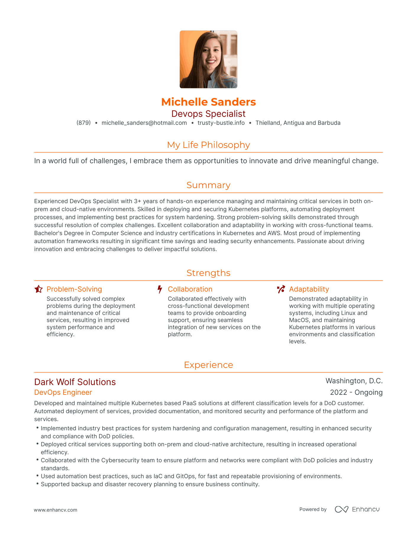 Modern Devops Specialist Resume Example