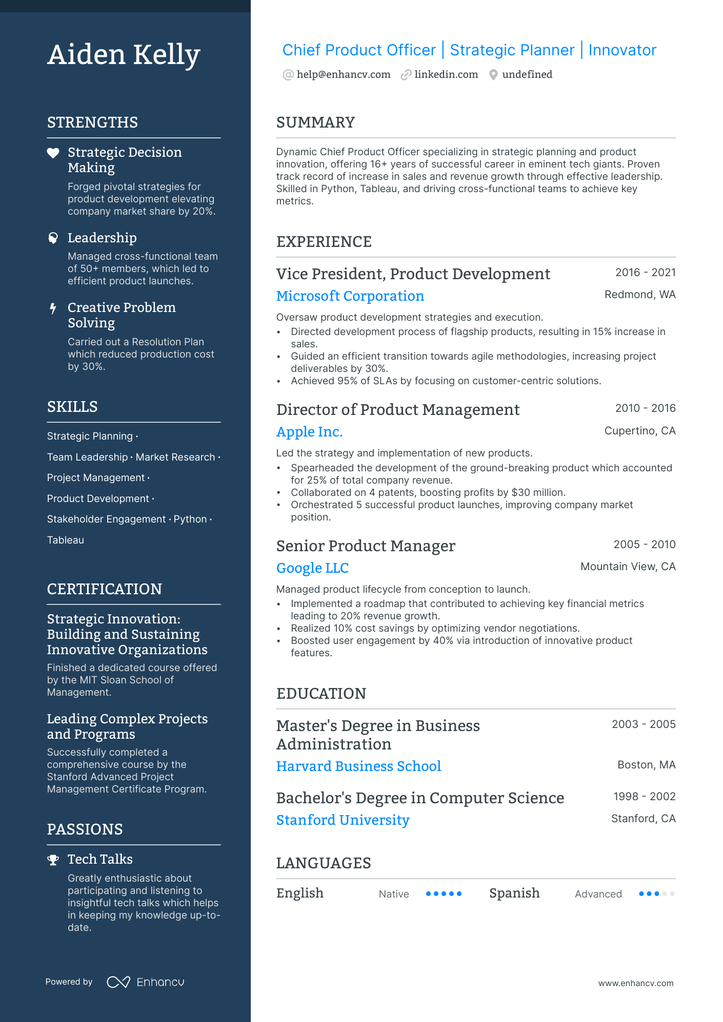 Chief Product Officer resume example