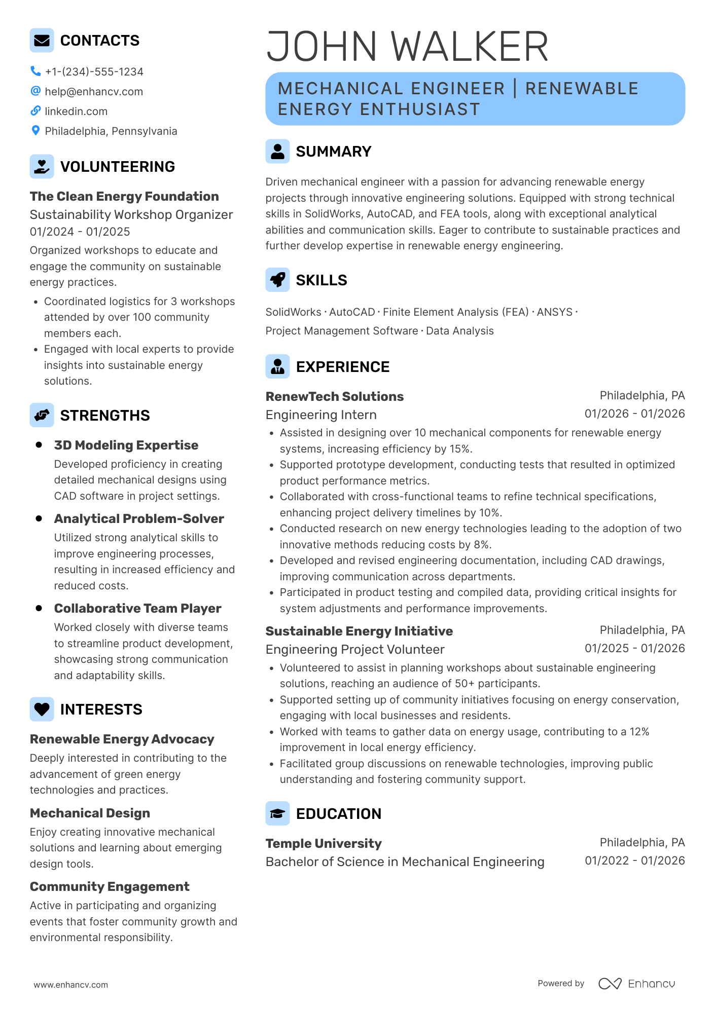 Entry Level Engineering resume example
