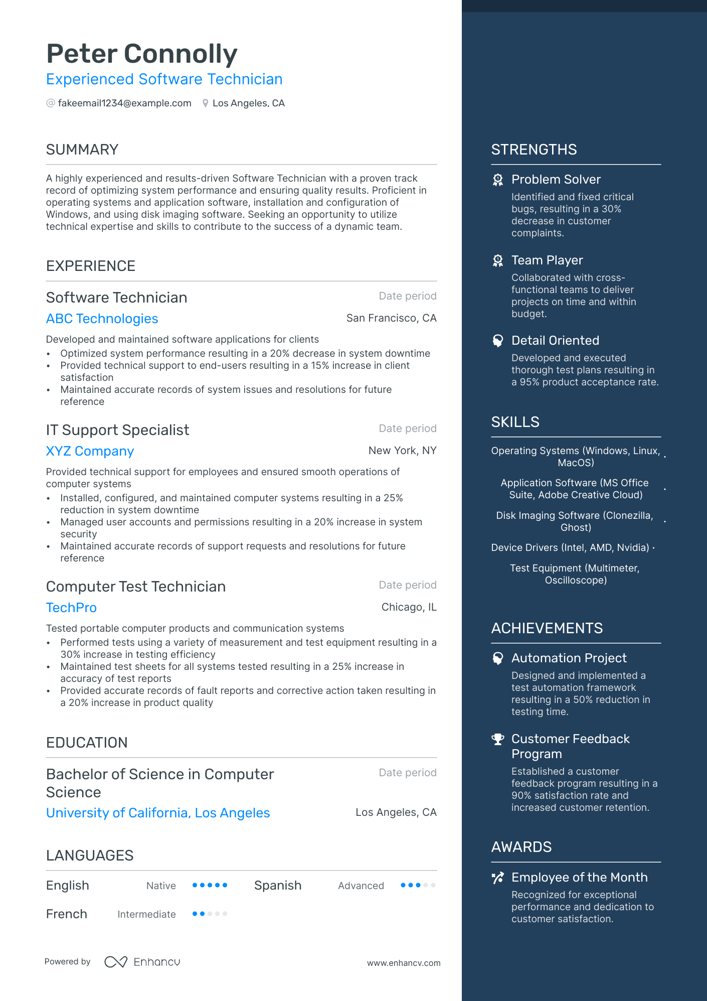 software technician resume example