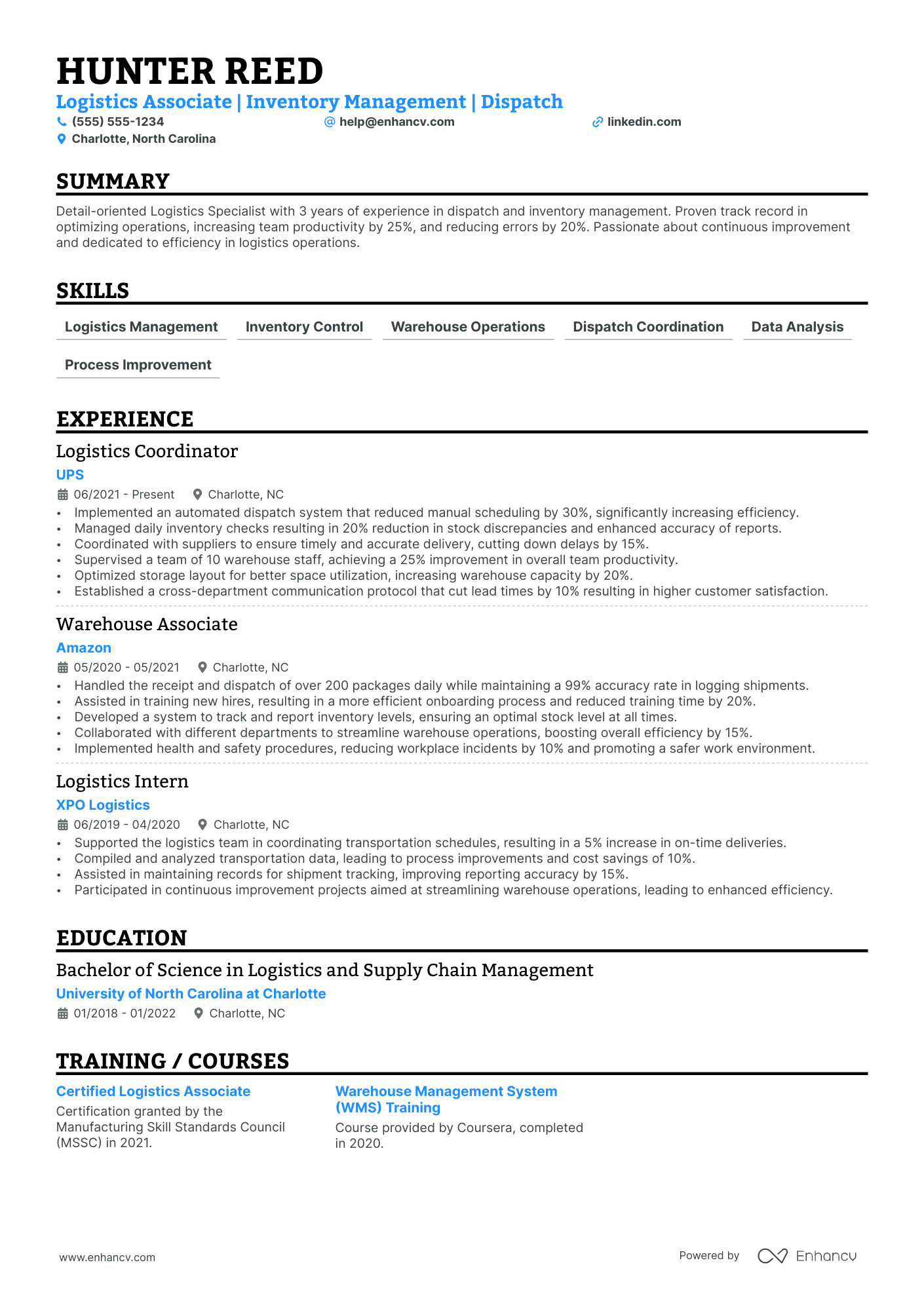 Senior UPS Package Handler resume example