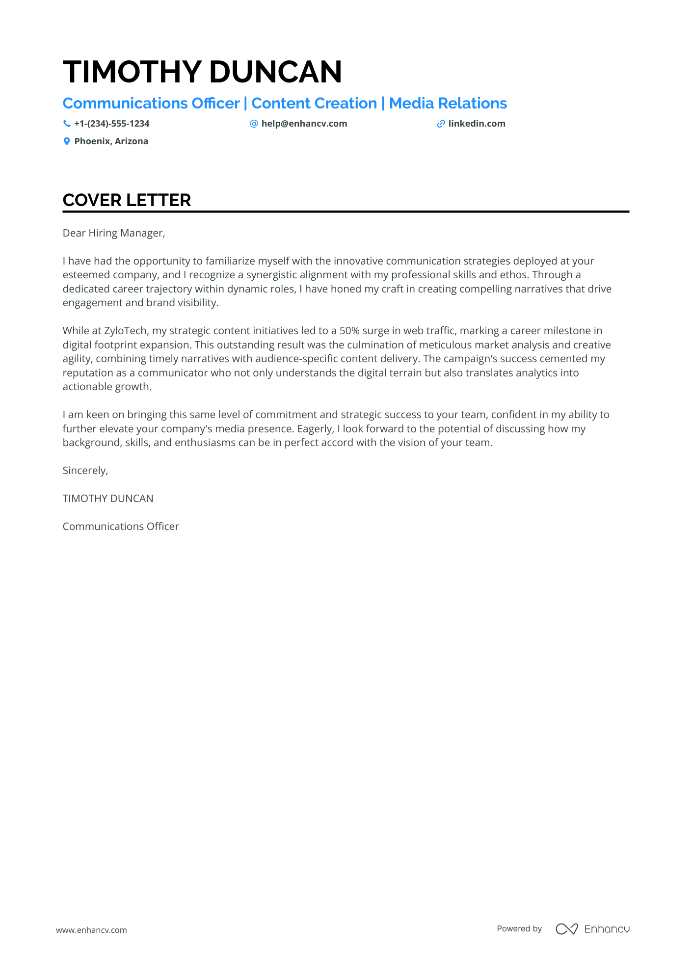 Communications Officer cover letter