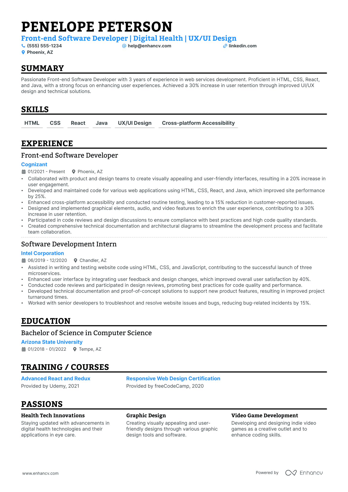 Front End Application Developer resume example