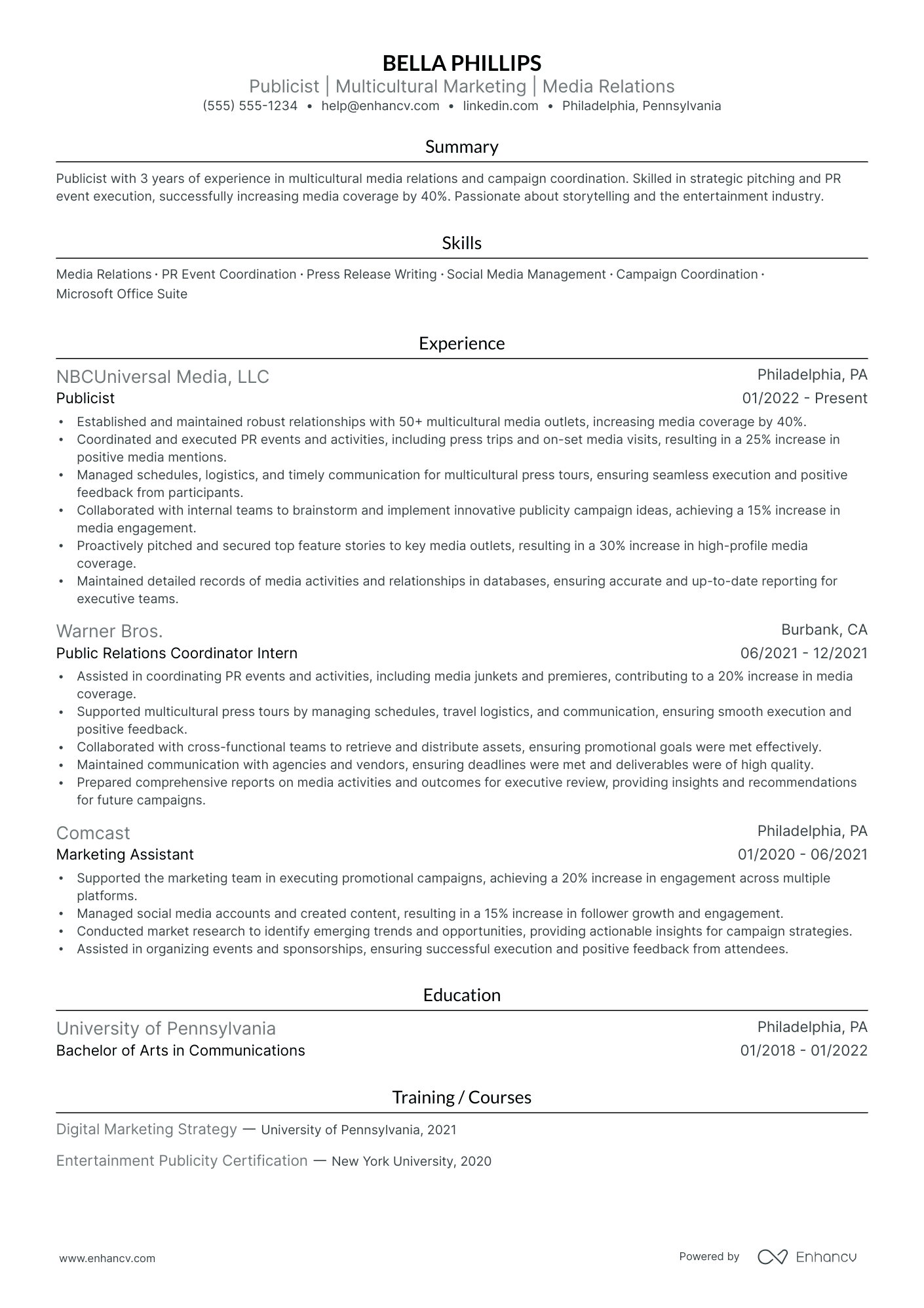 Senior Publicist resume example