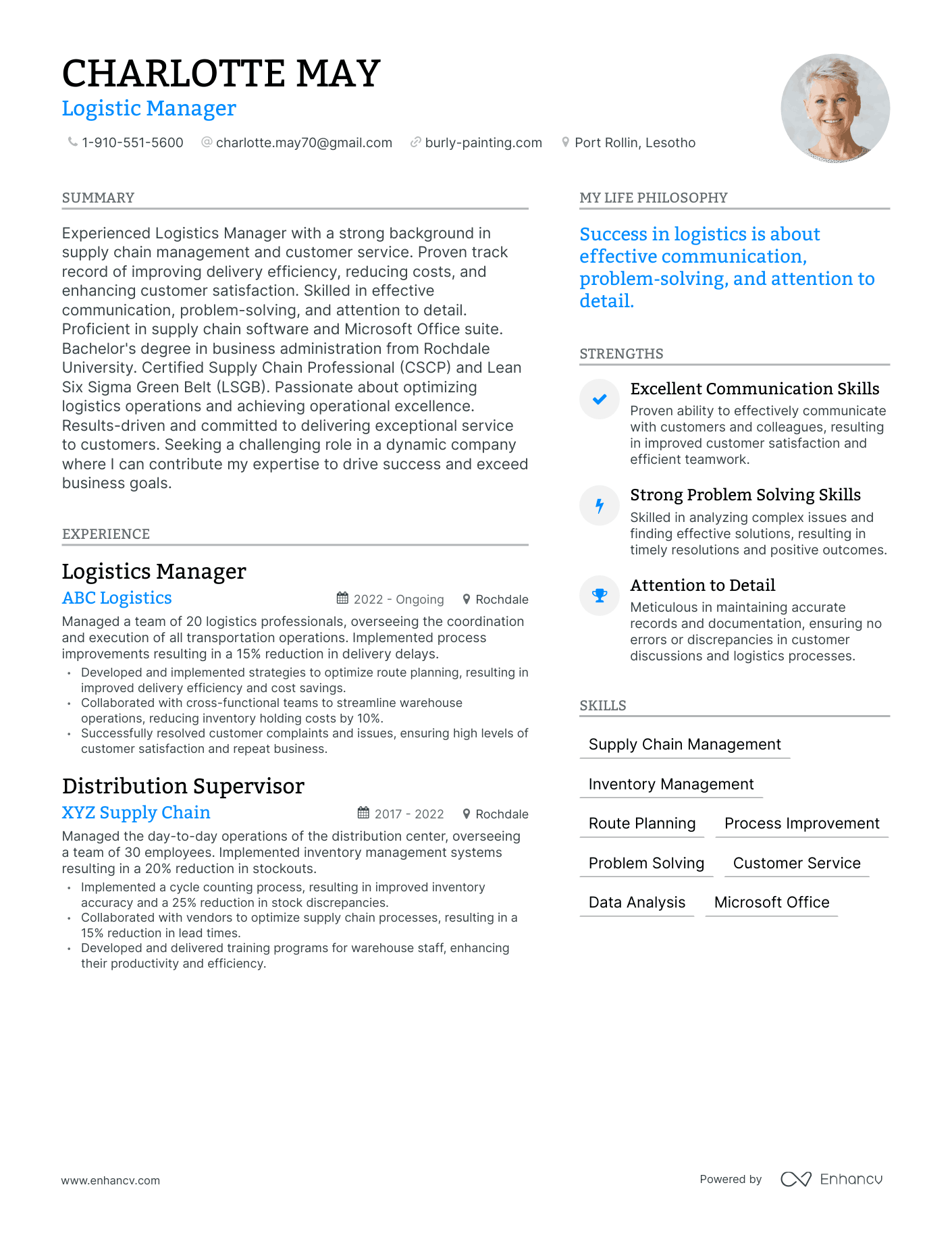 Modern Logistic Manager Resume Example