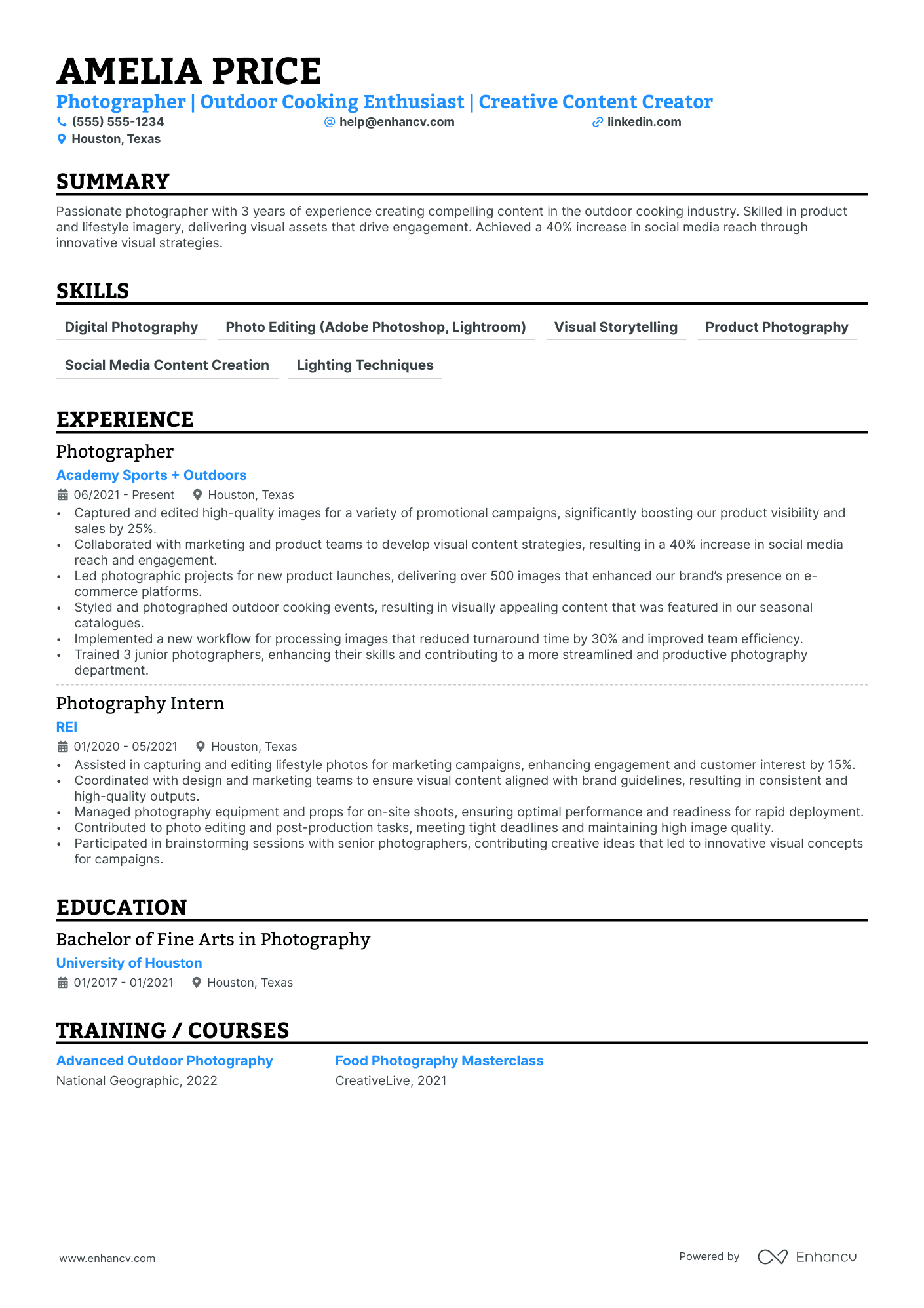 Wildlife Photographer resume example