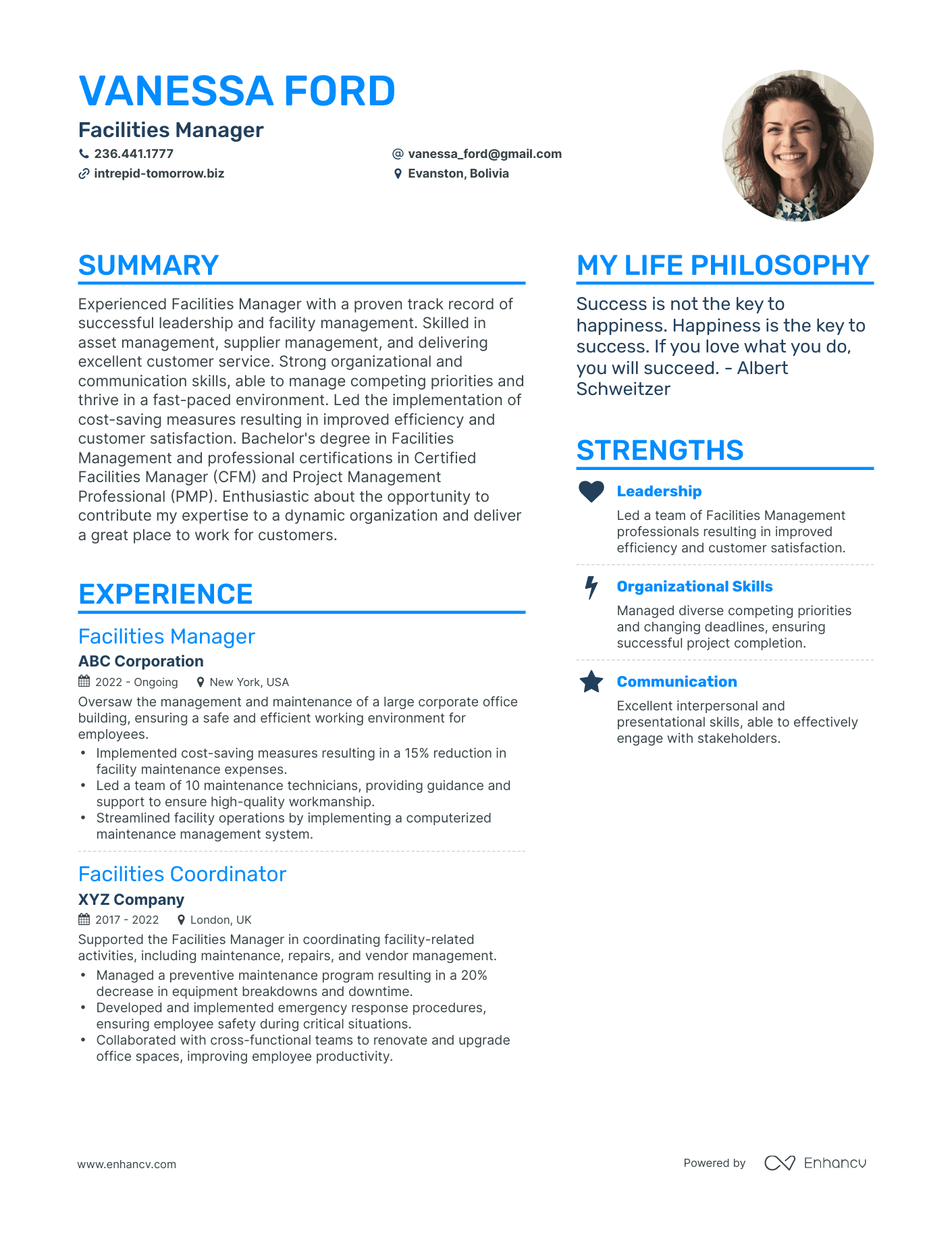 Modern Facilities Manager Resume Example