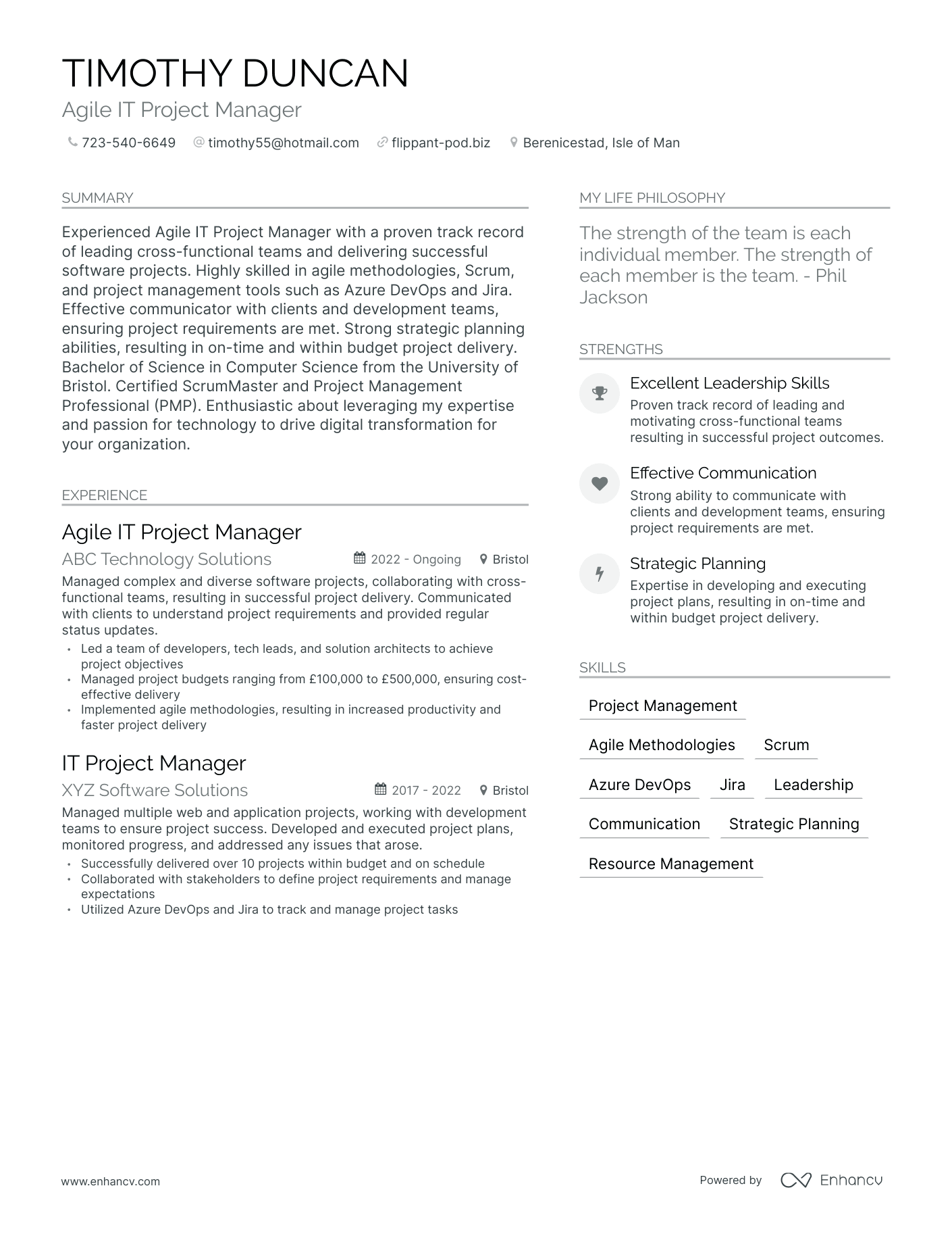 Agile IT Project Manager resume example