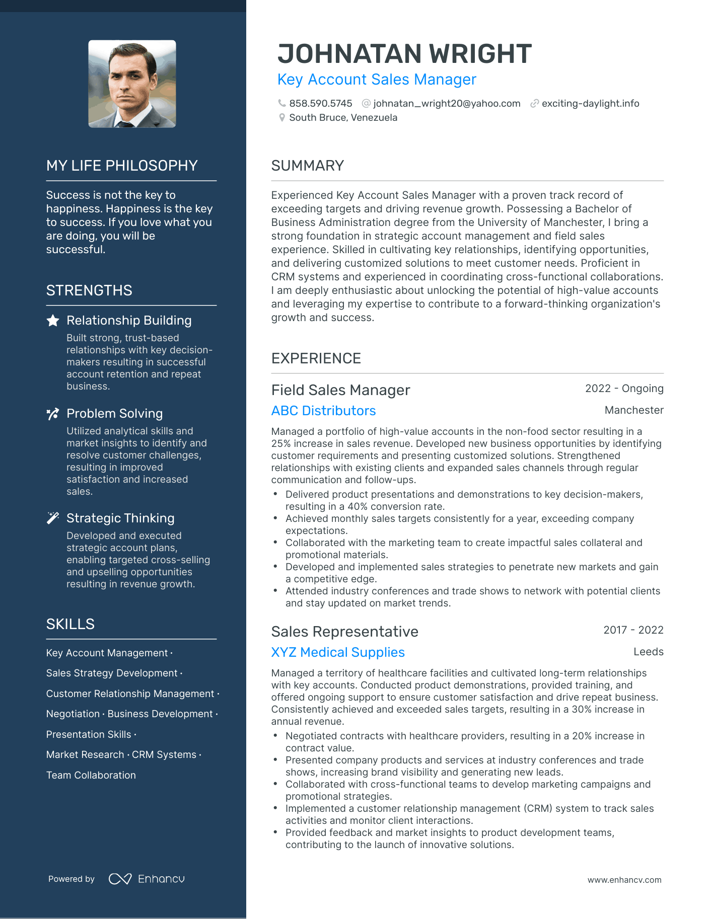 Creative Key Account Sales Manager Resume Example