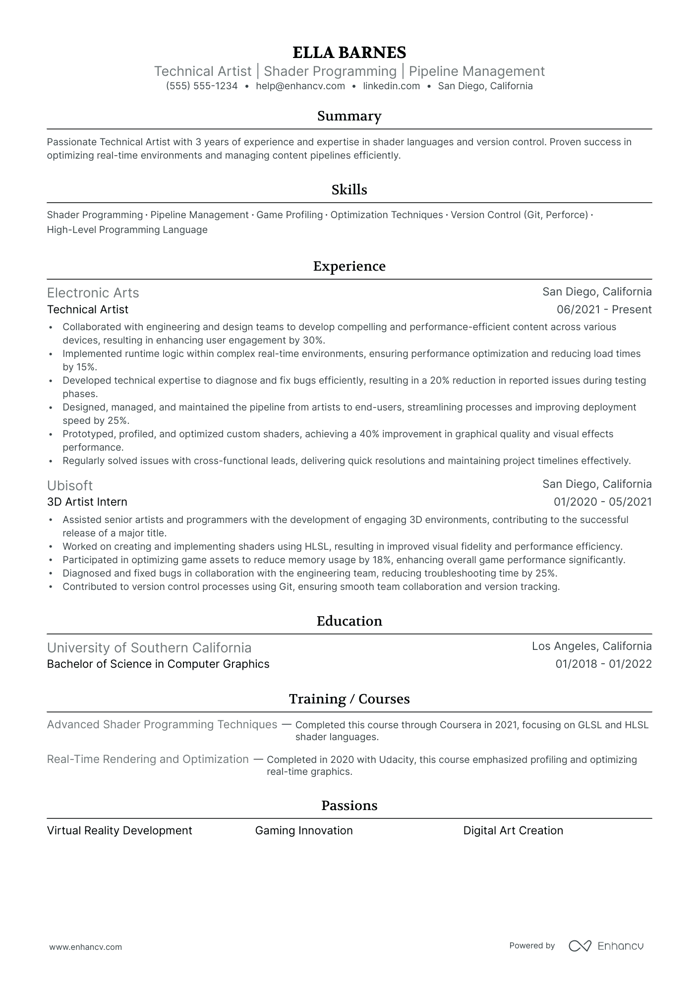 Technical Artist resume example