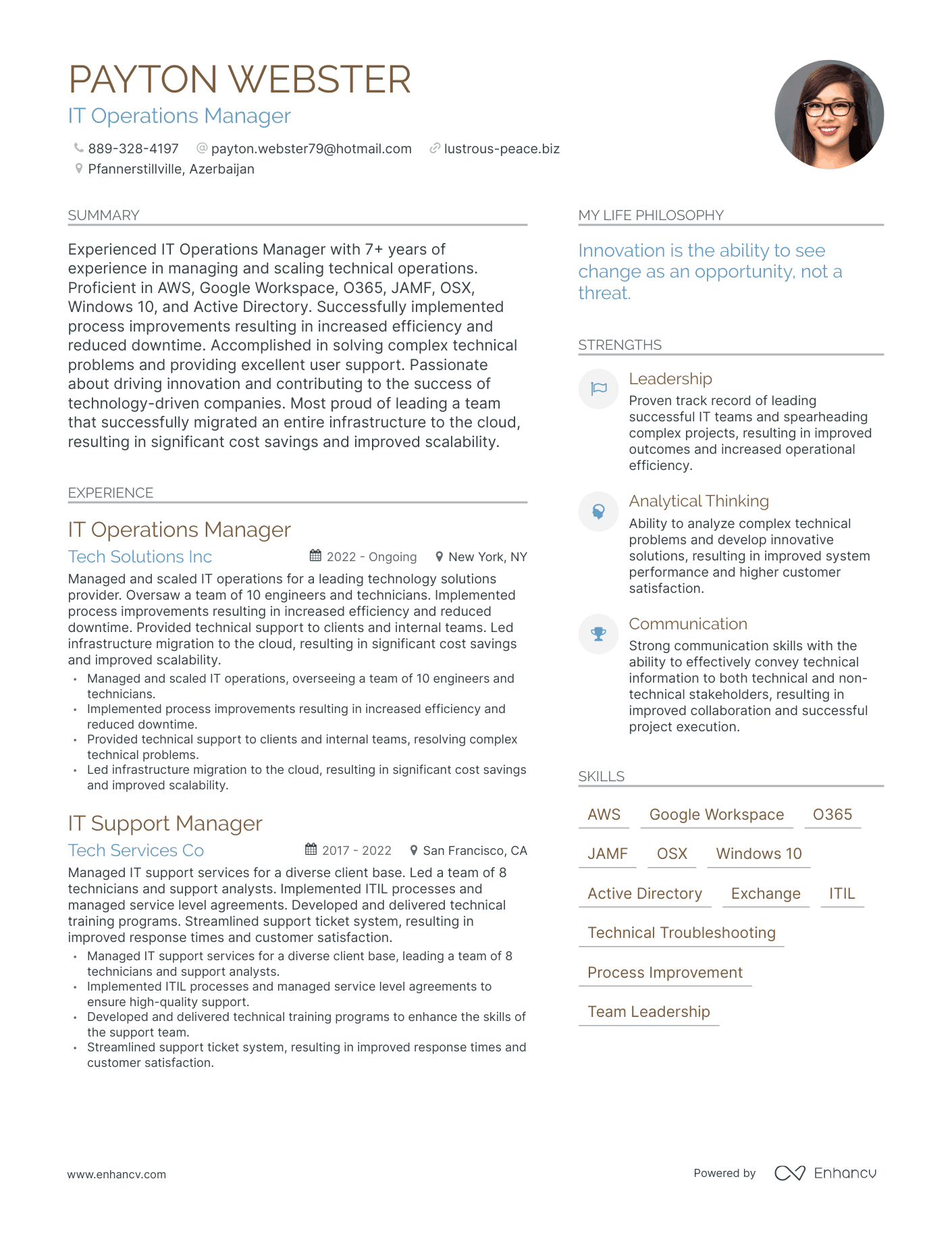 IT Operations Manager resume example