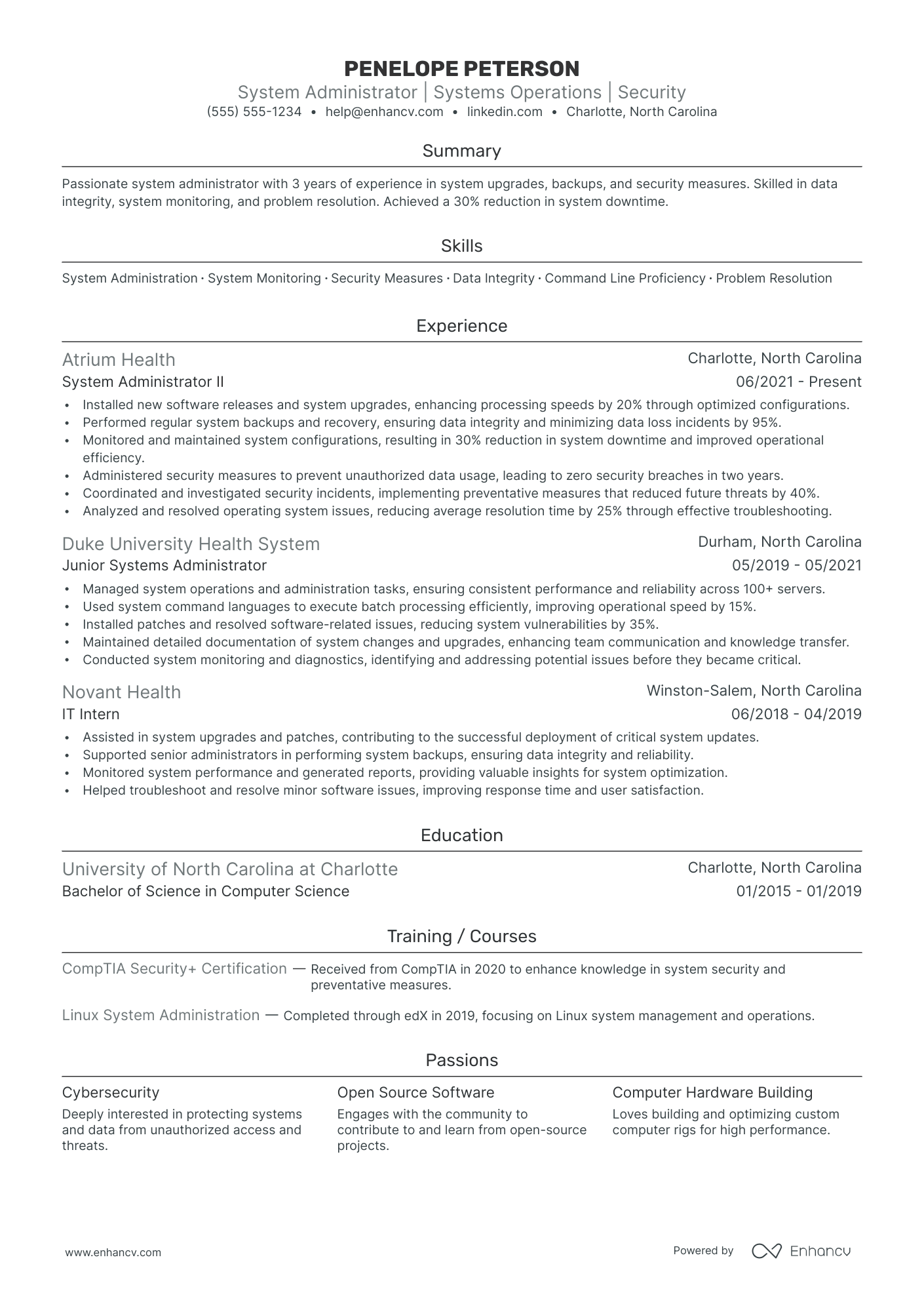 Computer System Administrator resume example