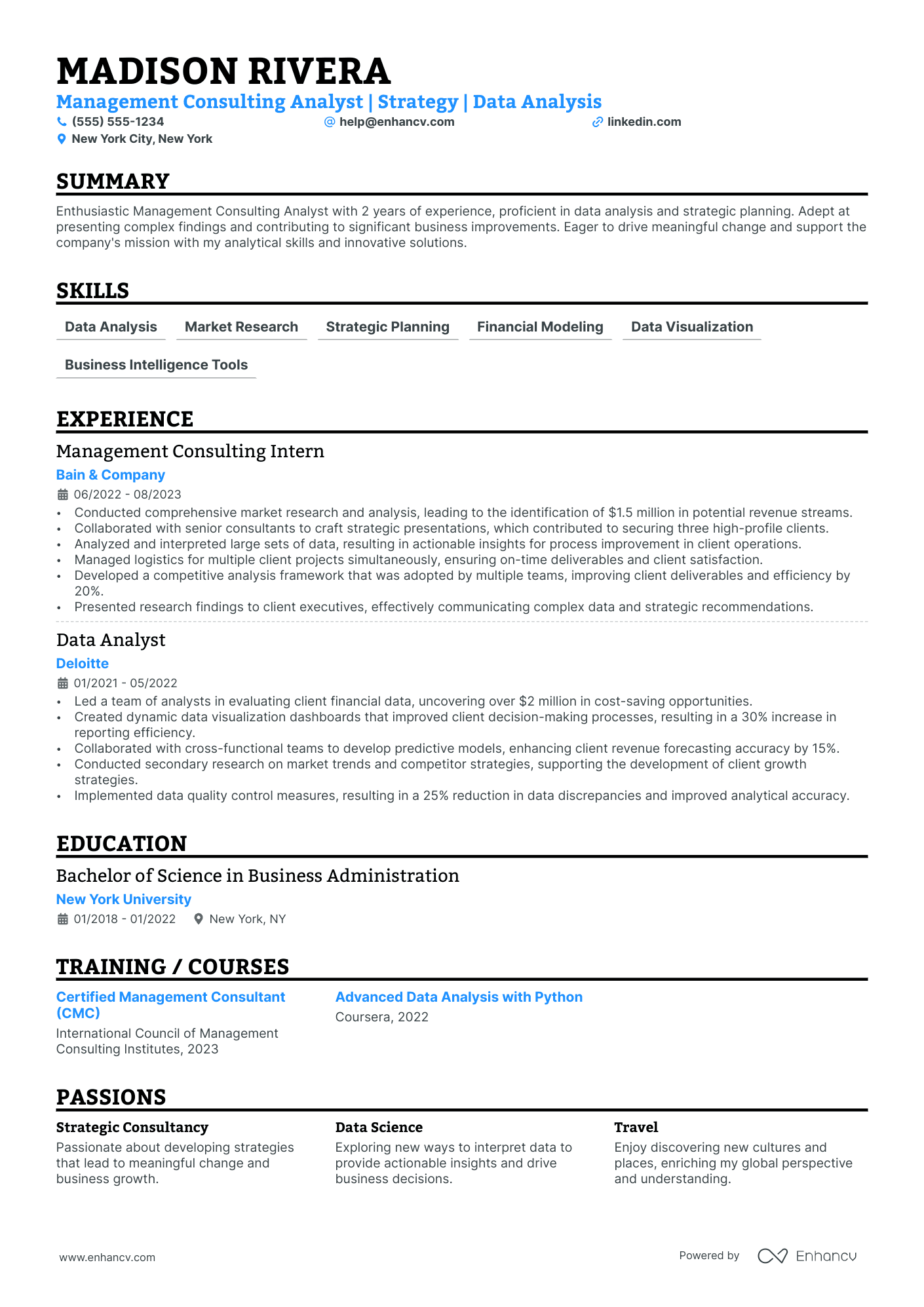 Analytics Consultant resume example