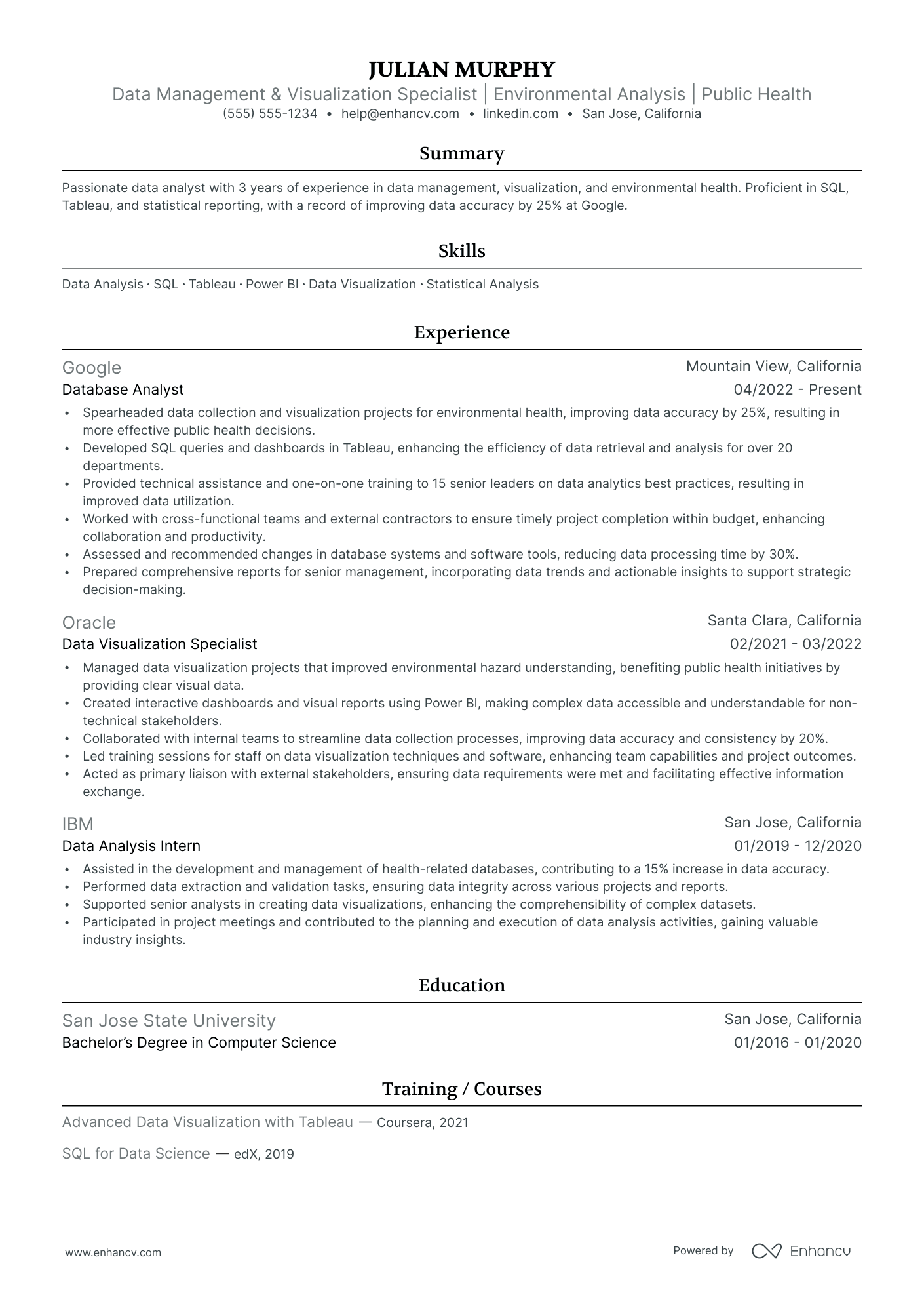 Senior Data Visualization Specialist Resume Example Resume Example