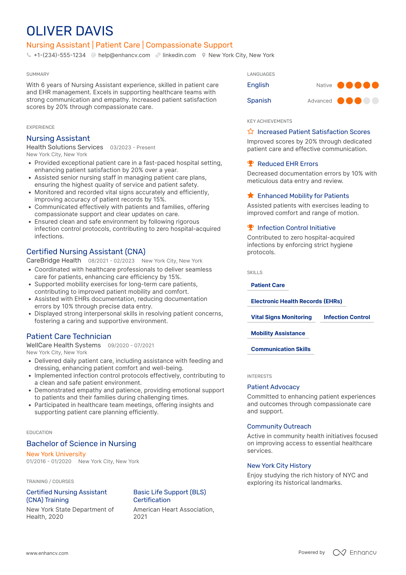 Nursing Assistant resume example