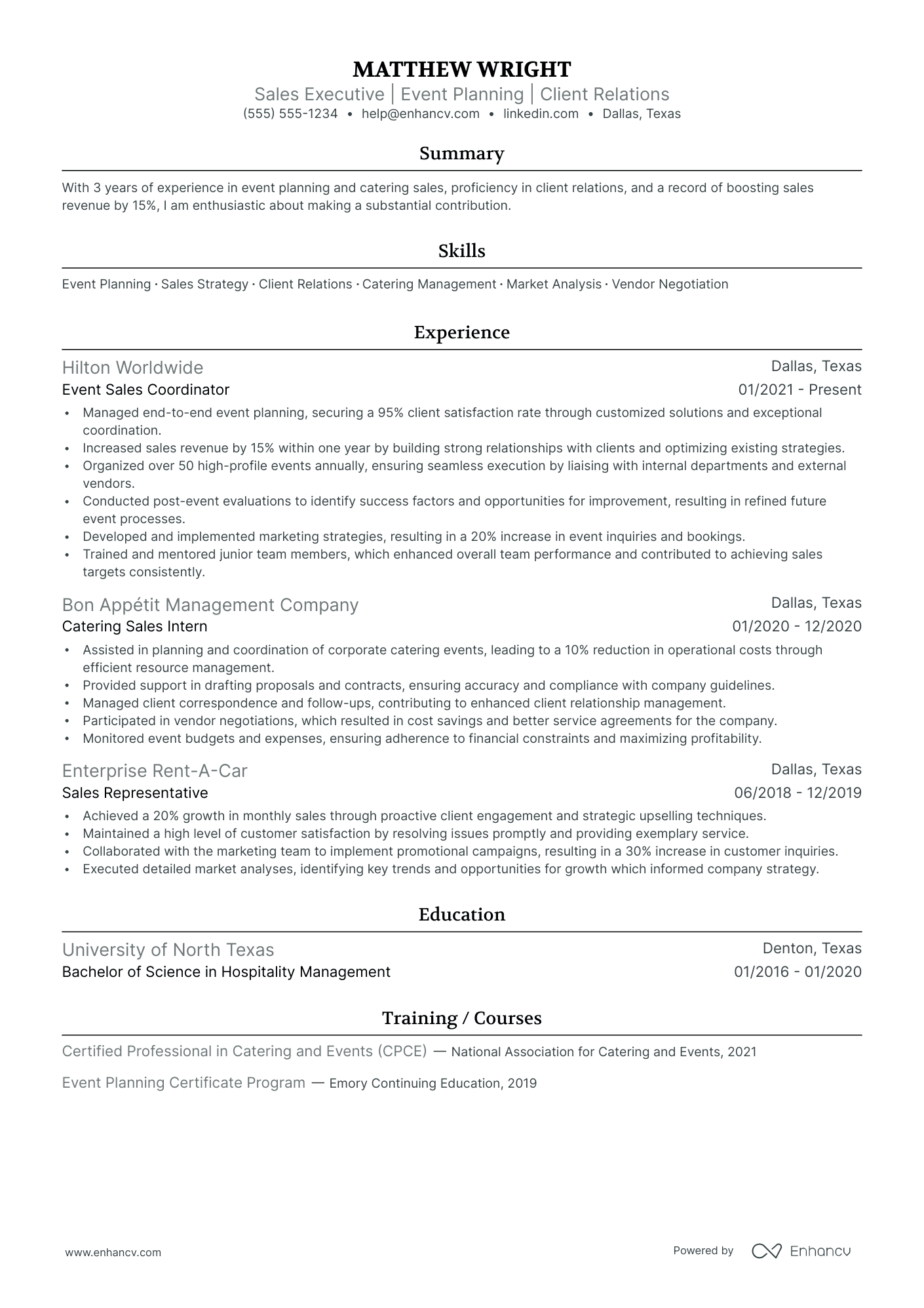 Catering Sales Director resume example