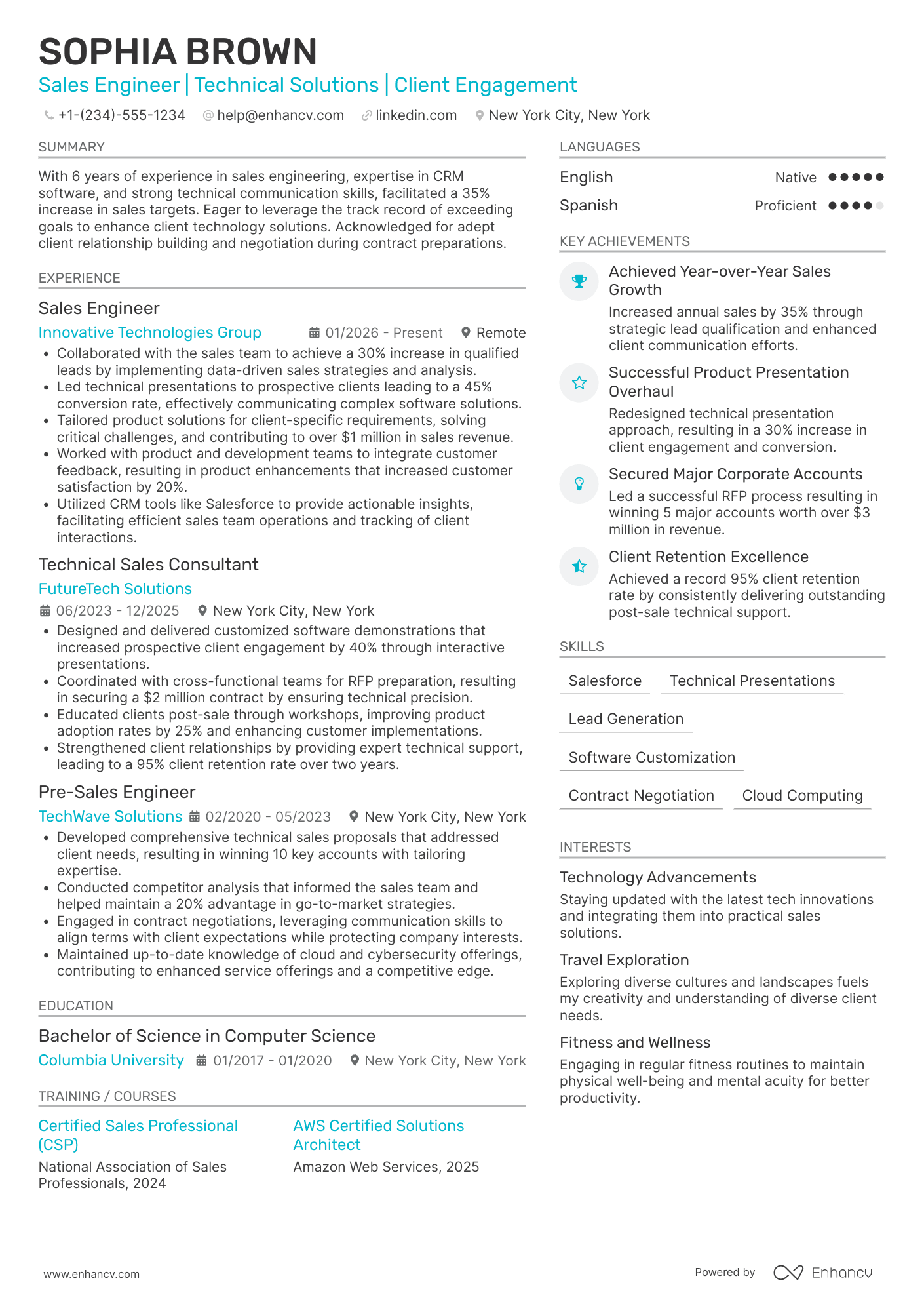 Sales Engineer resume example