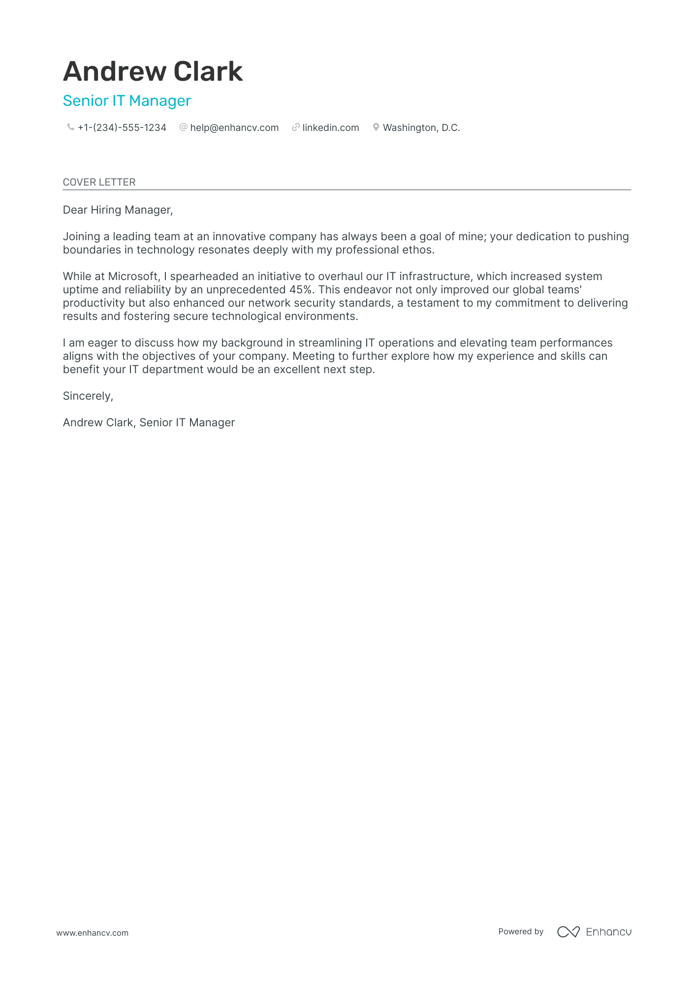 Senior IT Manager cover letter