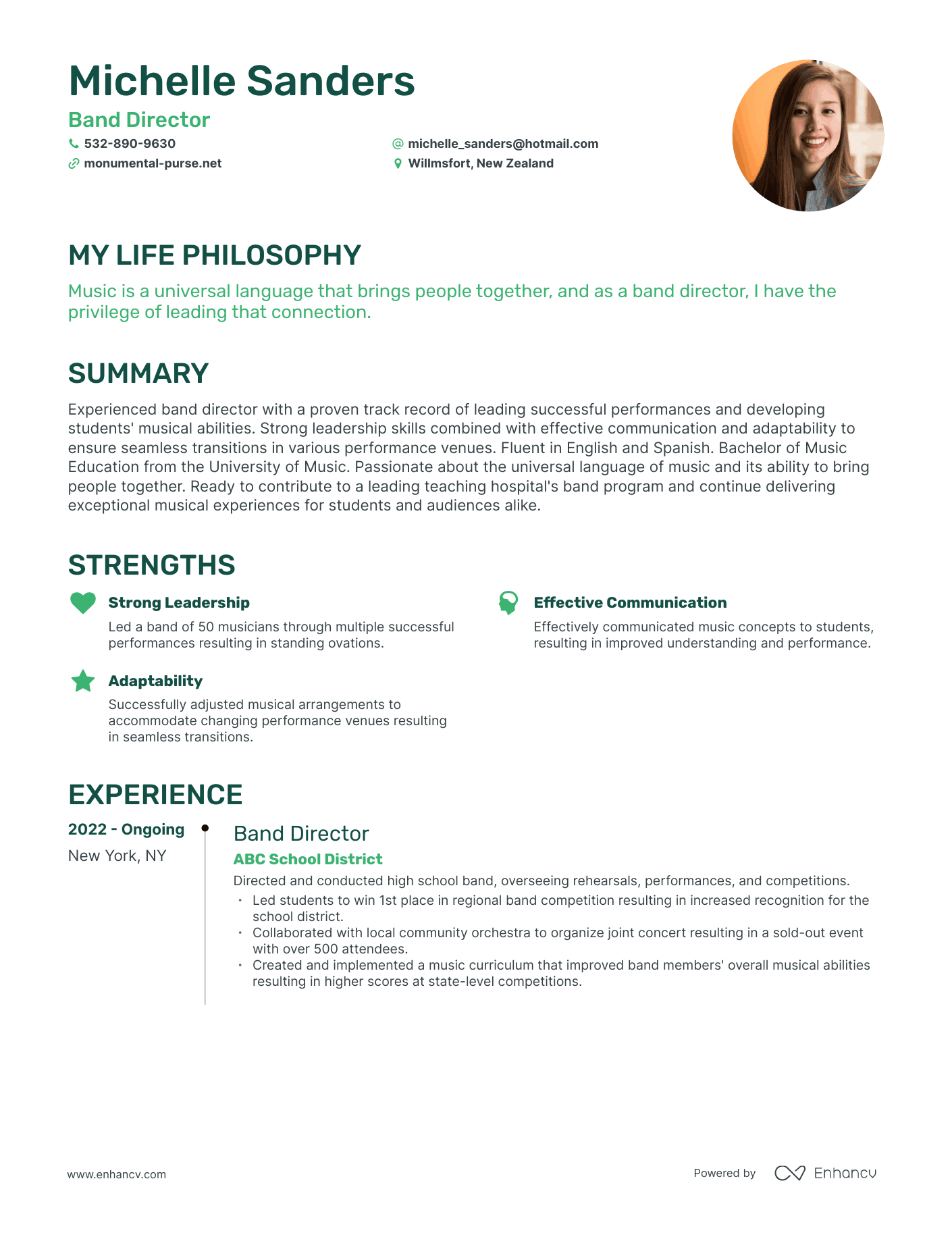Creative Band Director Resume Example