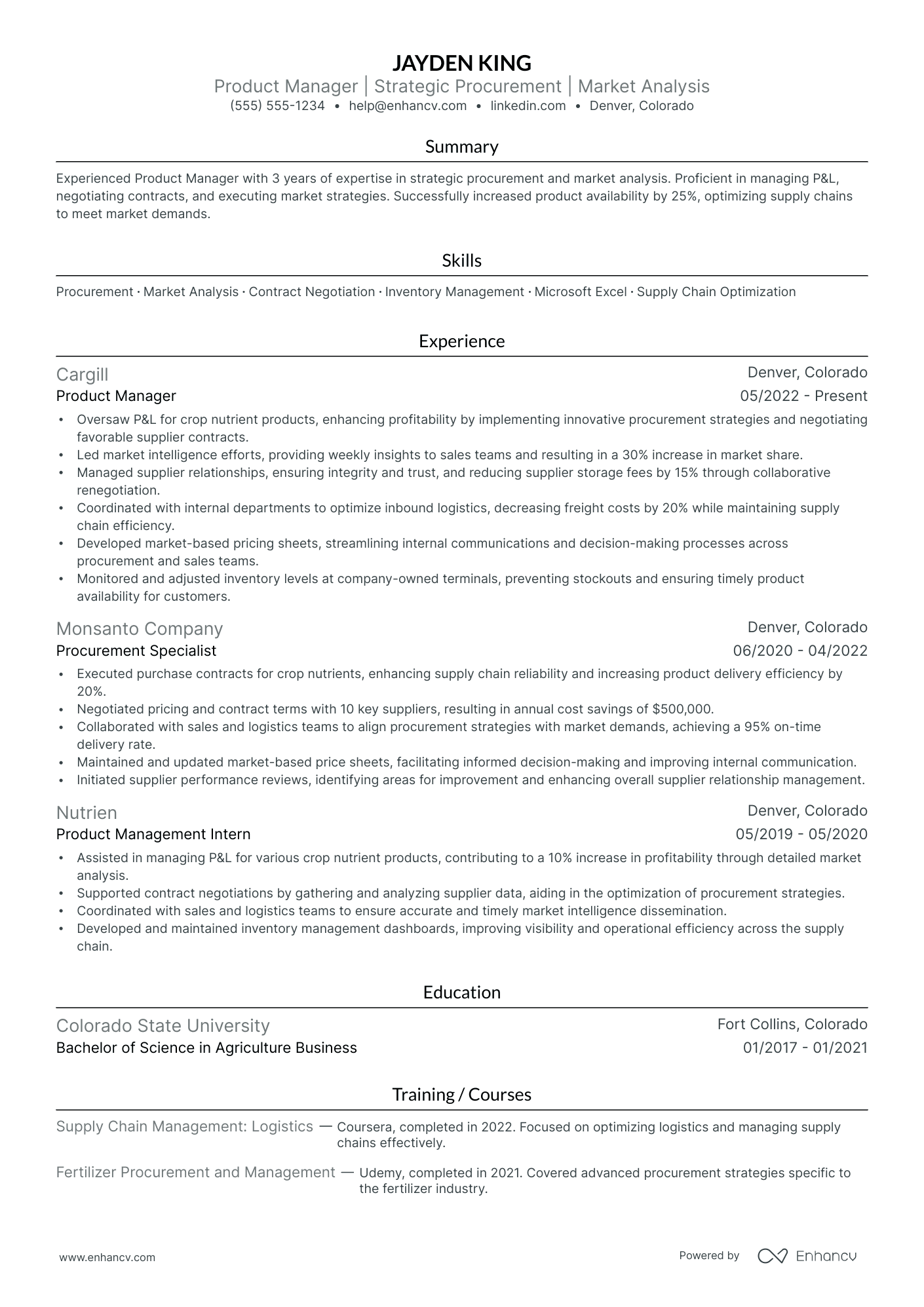 Product Procurement Manager resume example