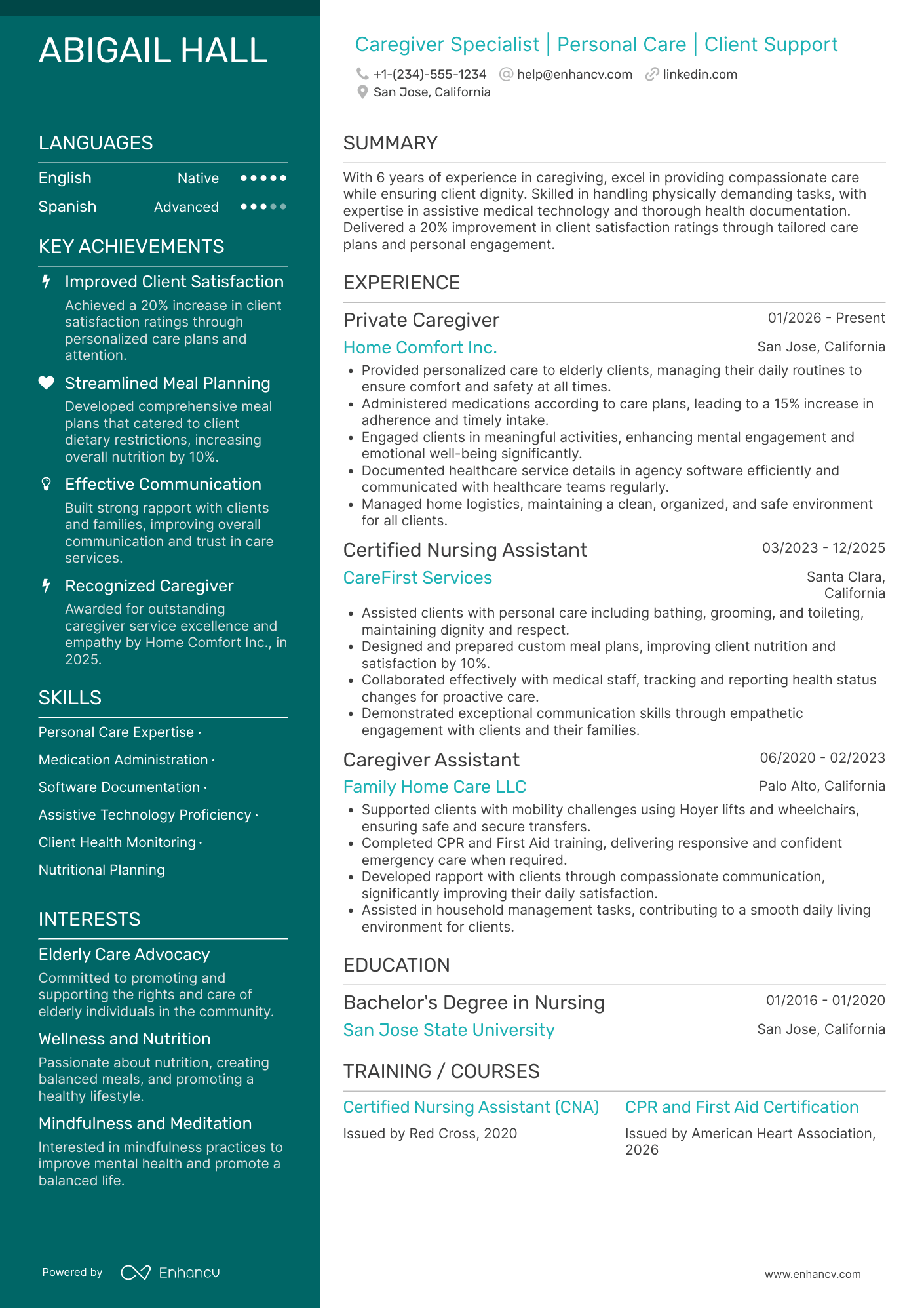 Private Caregiver resume example
