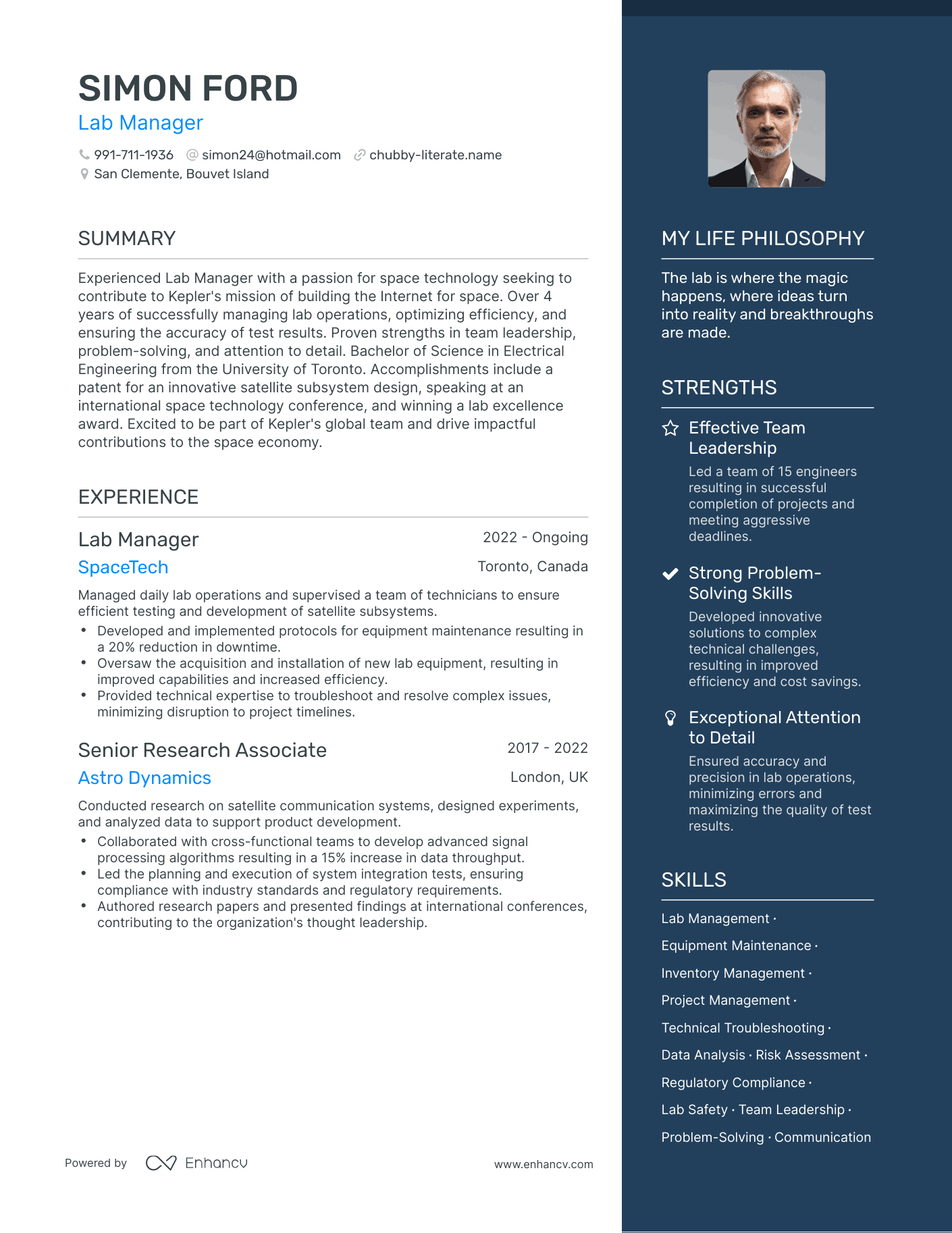 Modern Lab Manager Resume Example
