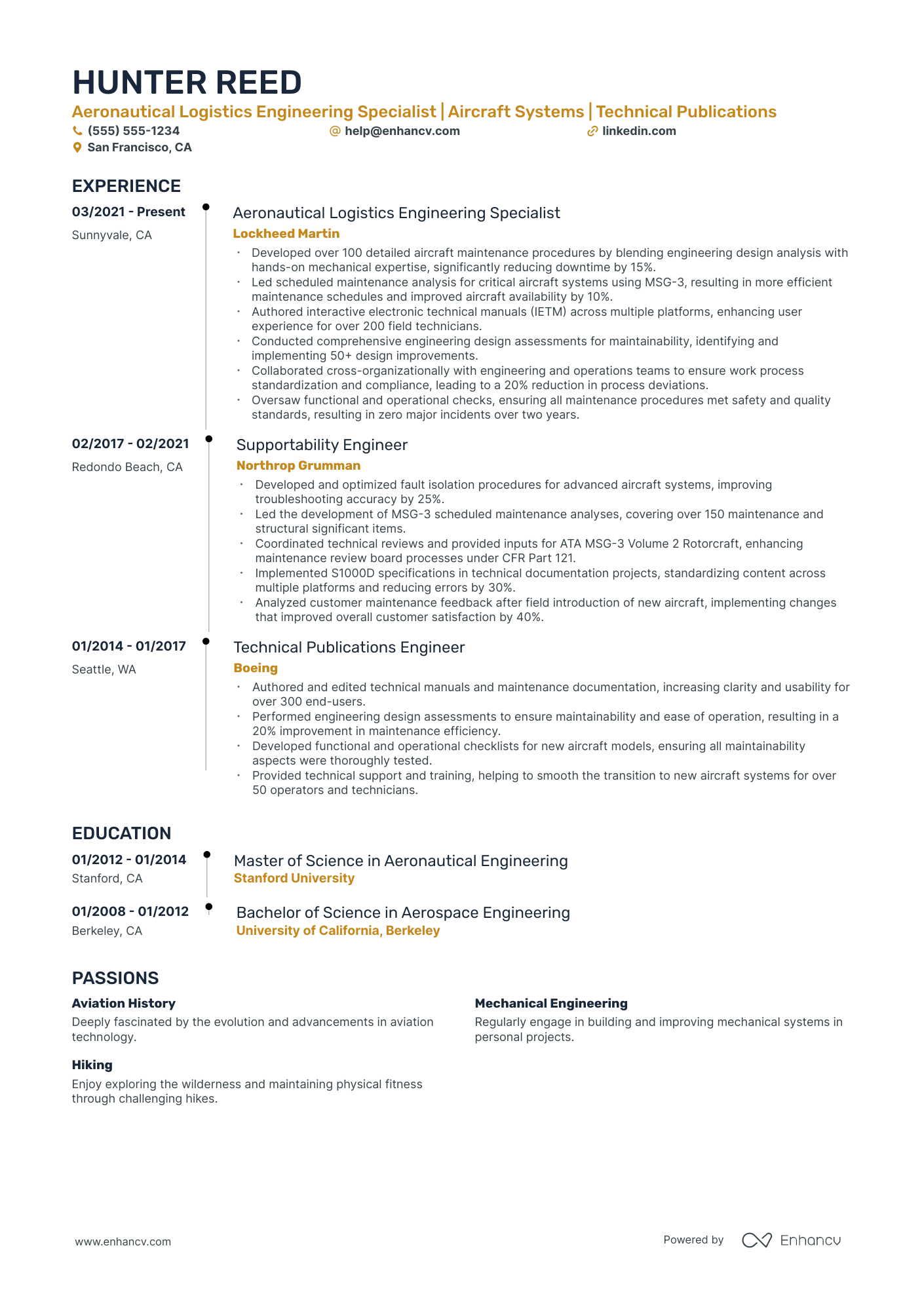 Junior Aeronautical Engineer resume example