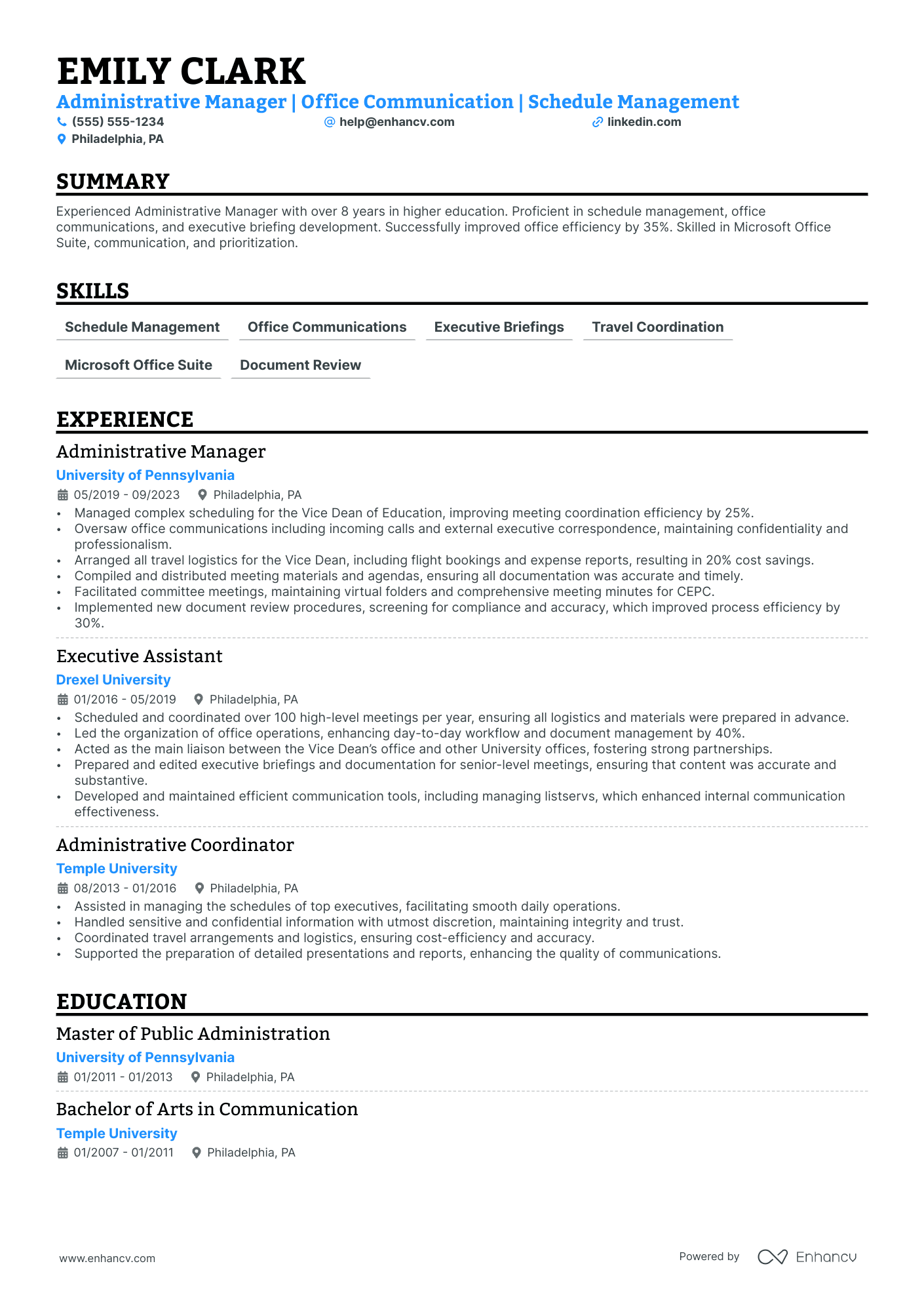 Junior Administrative Manager resume example