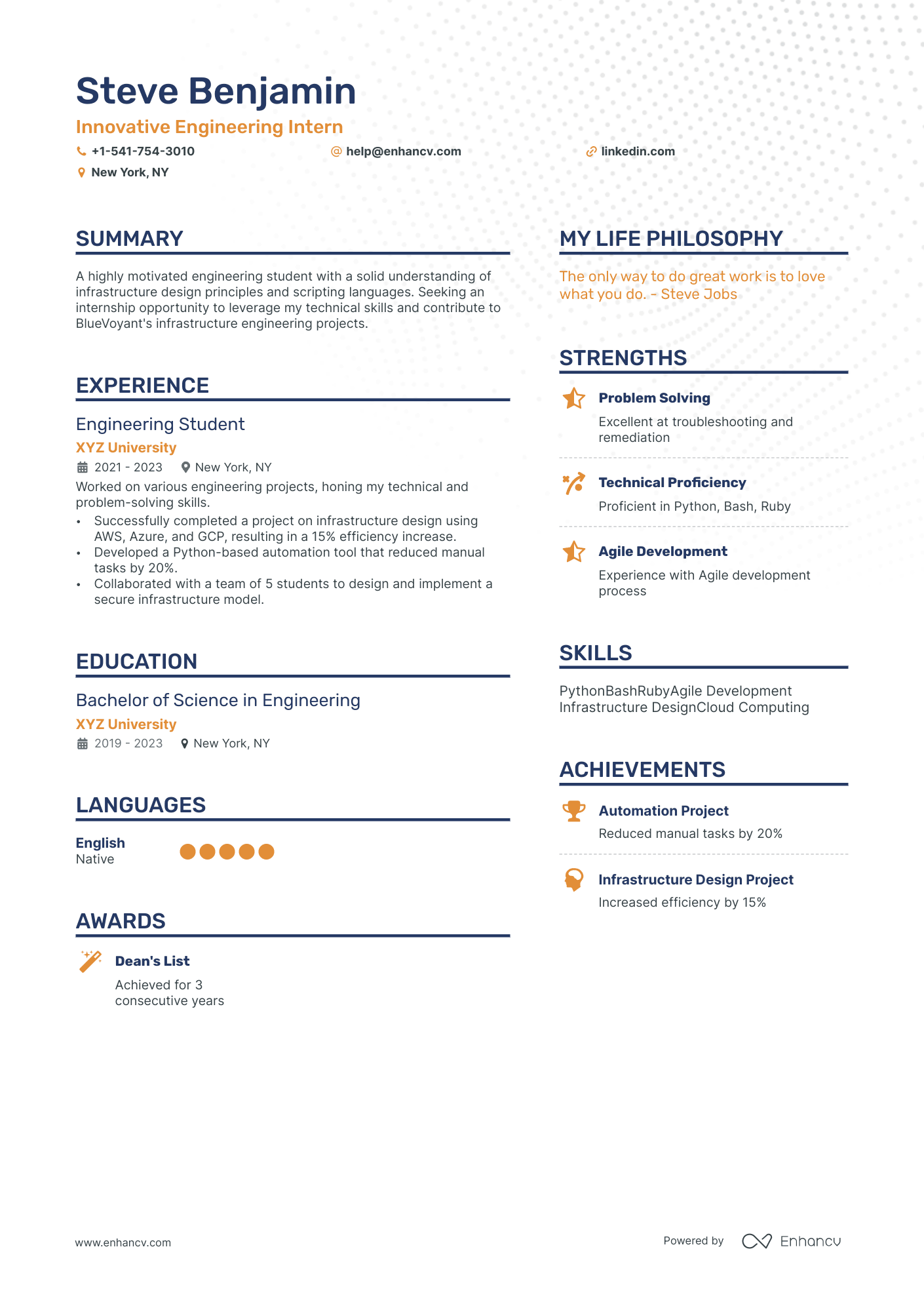 Engineering Intern resume example
