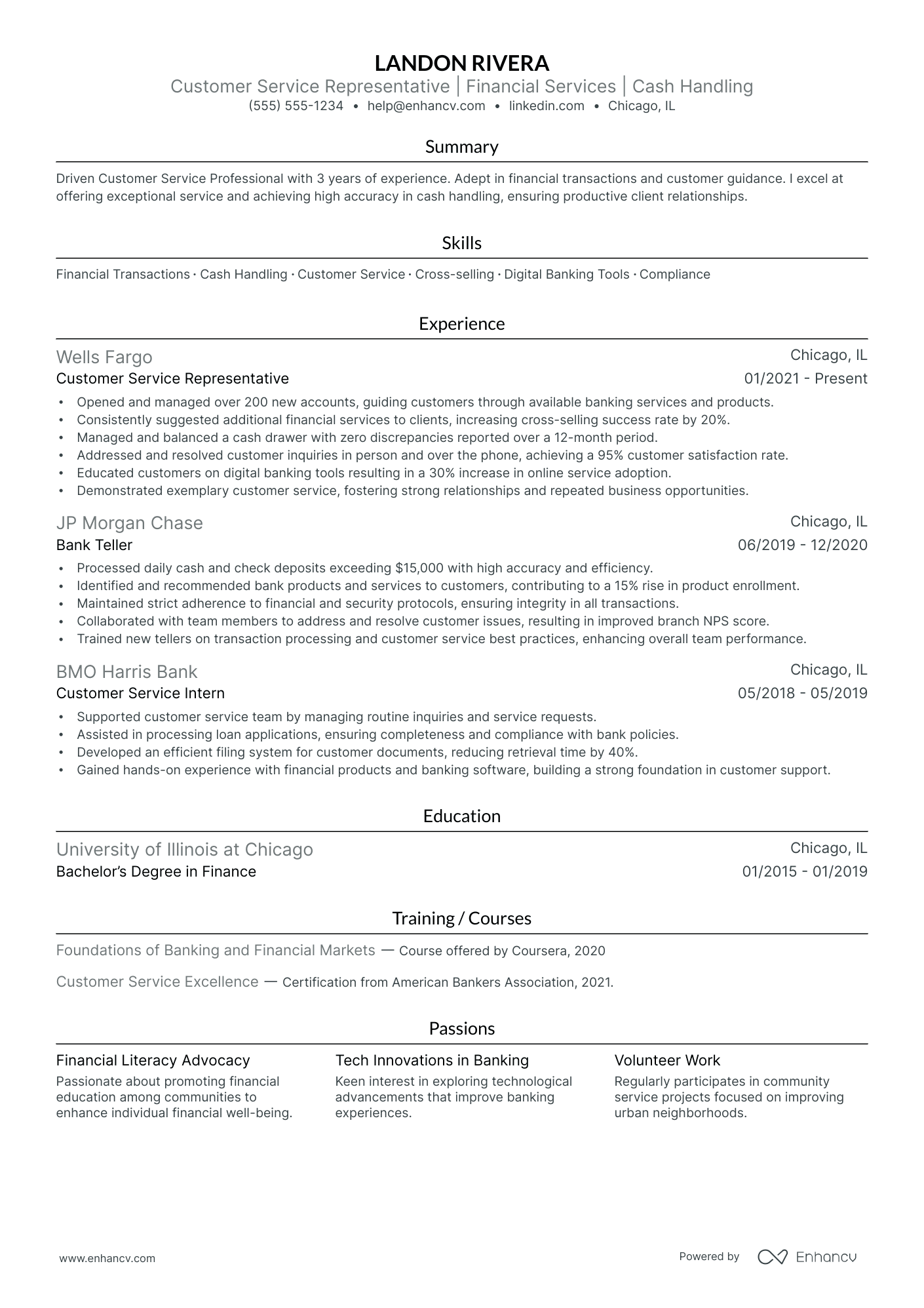 Customer Service Bank Teller resume example