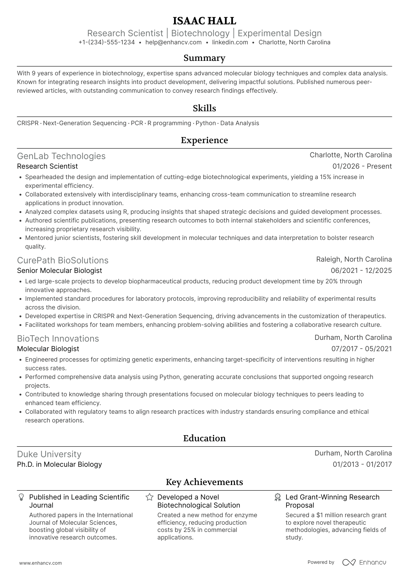 Scientist resume example