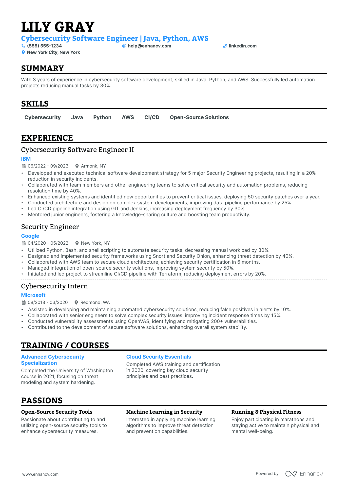 Cybersecurity Software Developer resume example