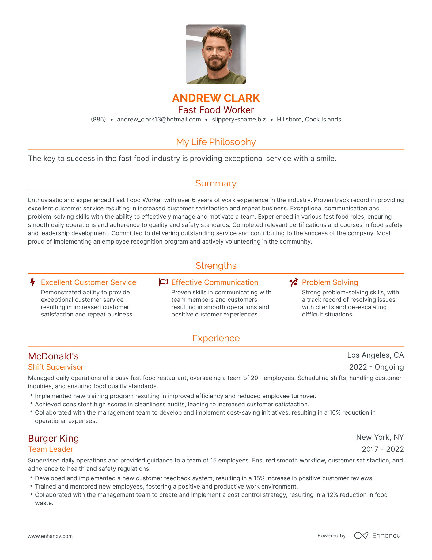 Modern Fast Food Worker Resume Example