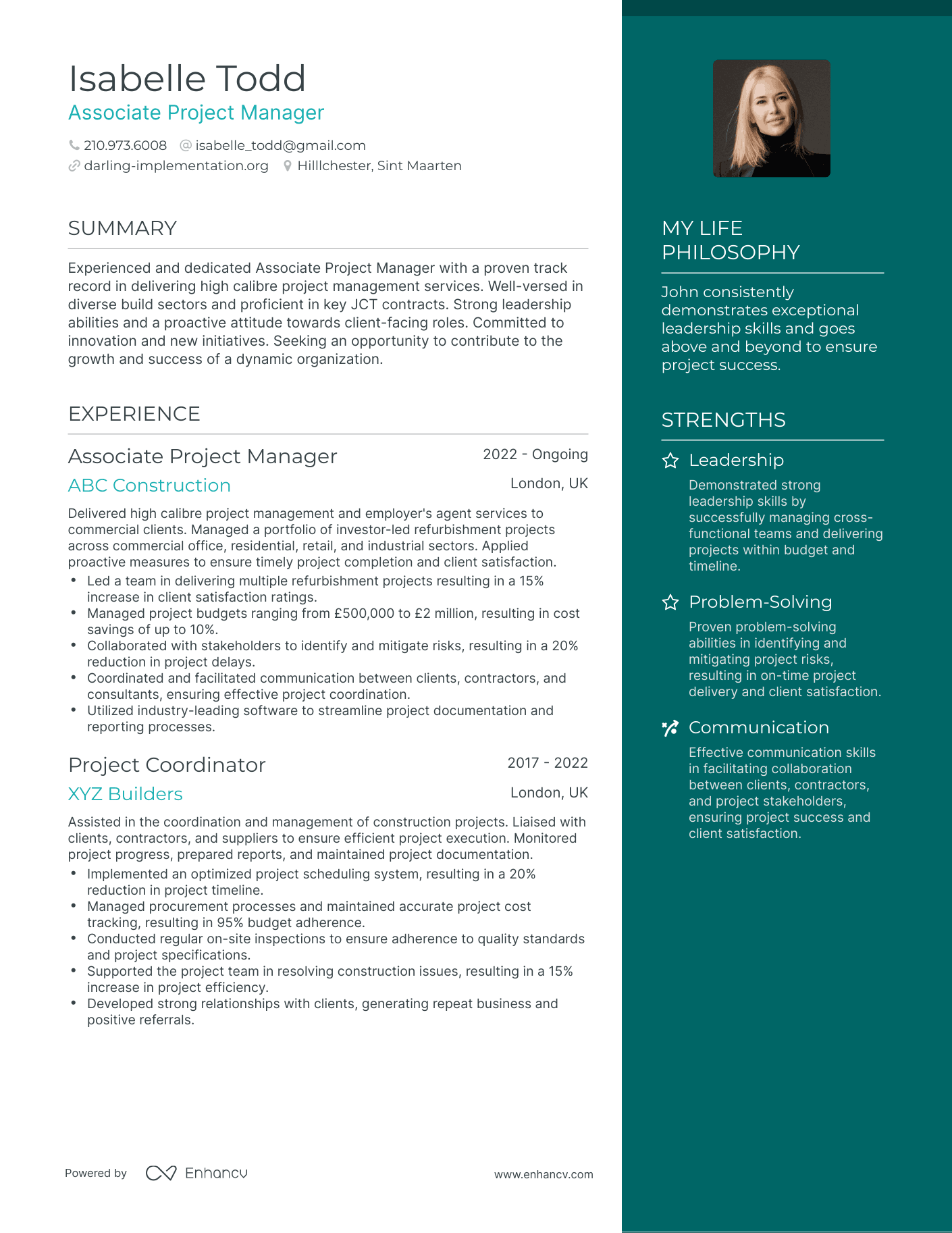 Associate Project Manager resume example