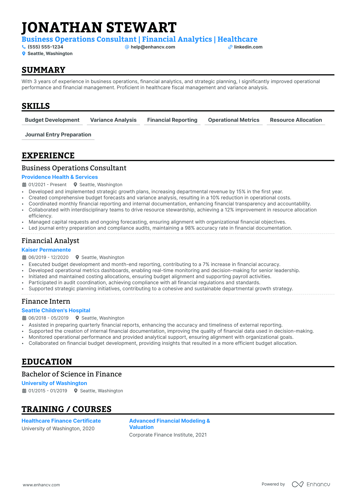 Business Analytics Consultant resume example